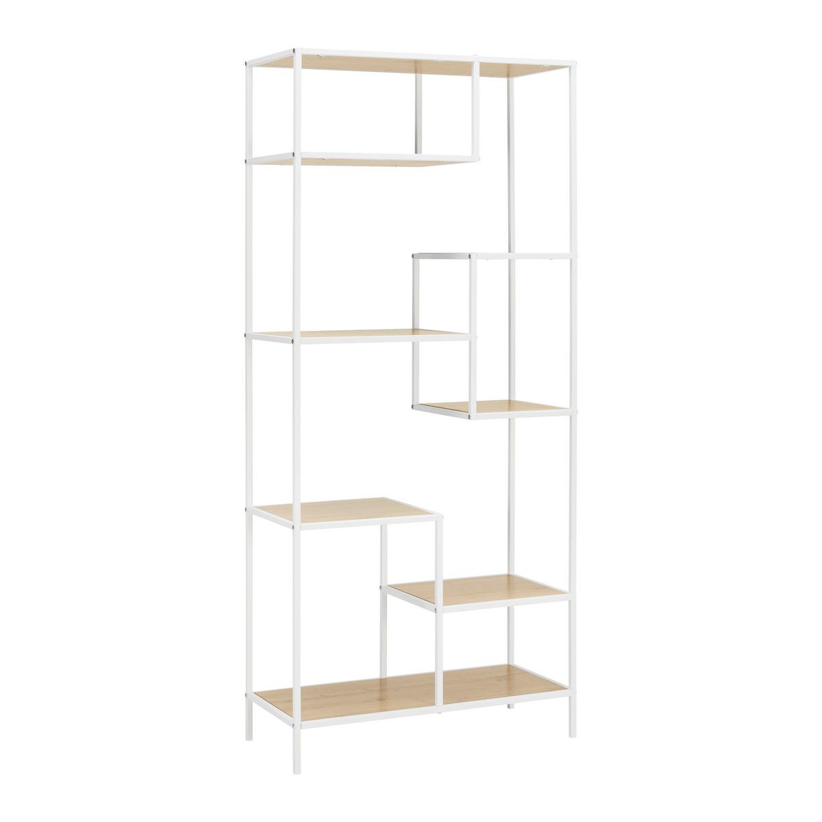 Regál FIONA šířka 80cm - bílá/barvy borovice, Moderní, kov/kompozitní dřevo (80/180/35cm) - Bessagi Home