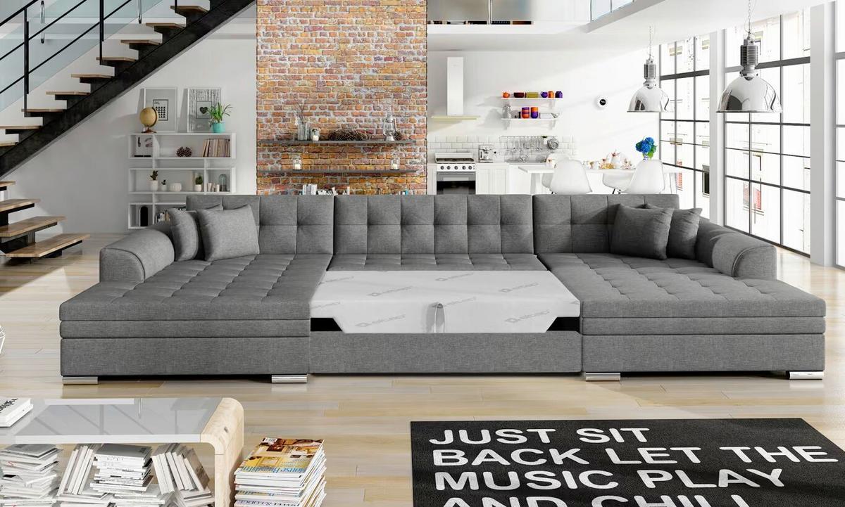 Wohnlandschaft Vento Grau U: 165x359x165 cm - Chromfarben/Grau, Design, Textil (165/359/165cm) - MID.YOU