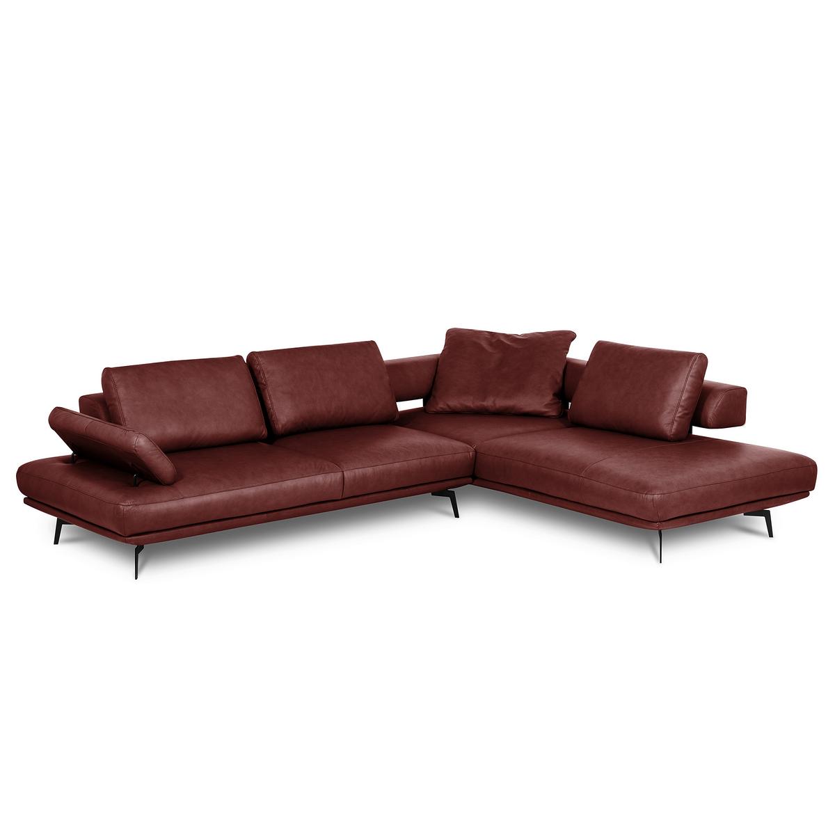 Ecksofa Como Echtleder Rot 306x237 - Rot/Schwarz, Design, Leder (306/237cm) - Livetastic