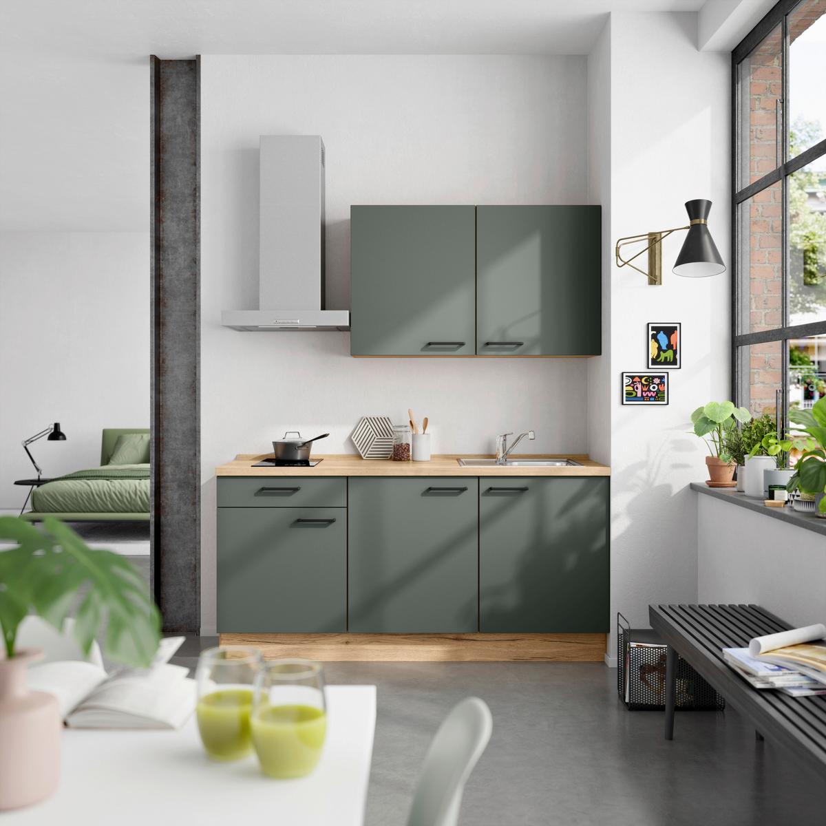 Küchenleerblock Easytouch Low-Line, L1 Links - Dunkelgrün/Eichefarben, MODERN, Holzwerkstoff (180cm) - Nobilia