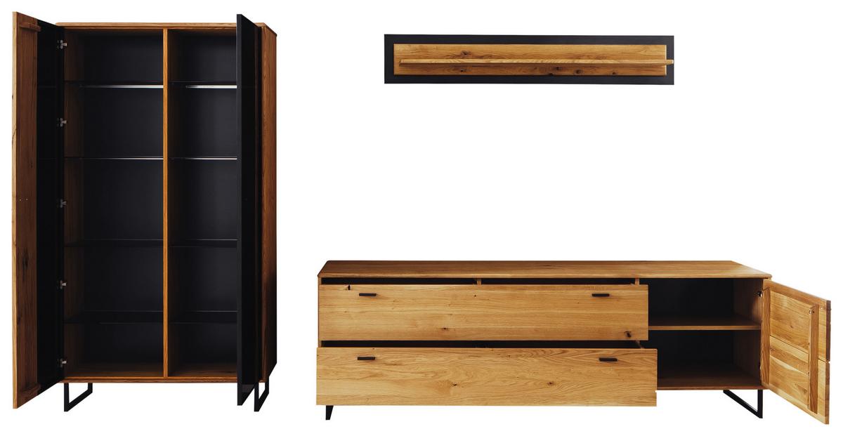 Wohnwand Arezzo Wildeiche/Anthrazit B: 319 cm - Wildeiche/Anthrazit, Design, Glas/Holz (319/186/50cm) - MID.YOU