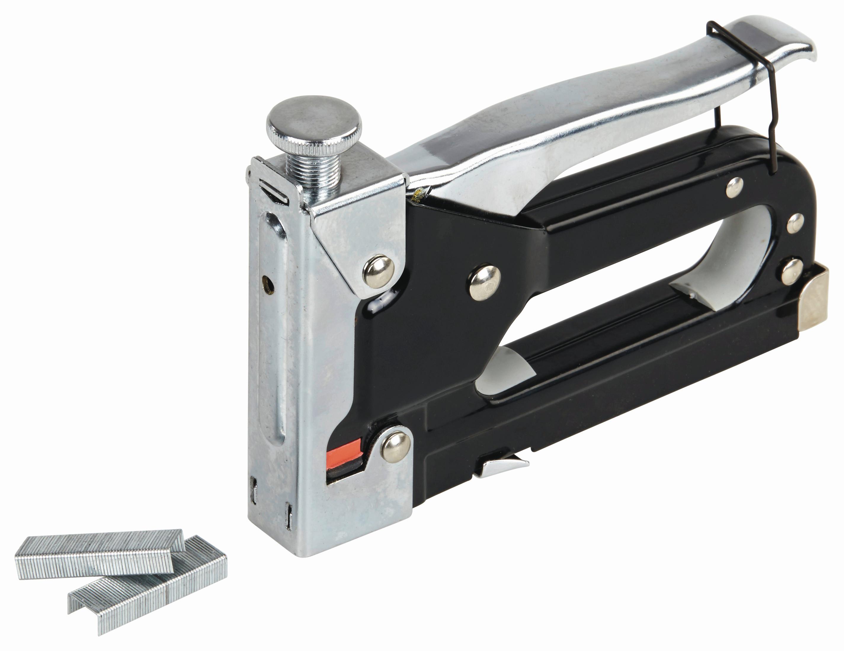 Handtacker Faris Klammen 4-14 mm, mit Schlagkraftregler - Silberfarben/Schwarz, KONVENTIONELL, Metall