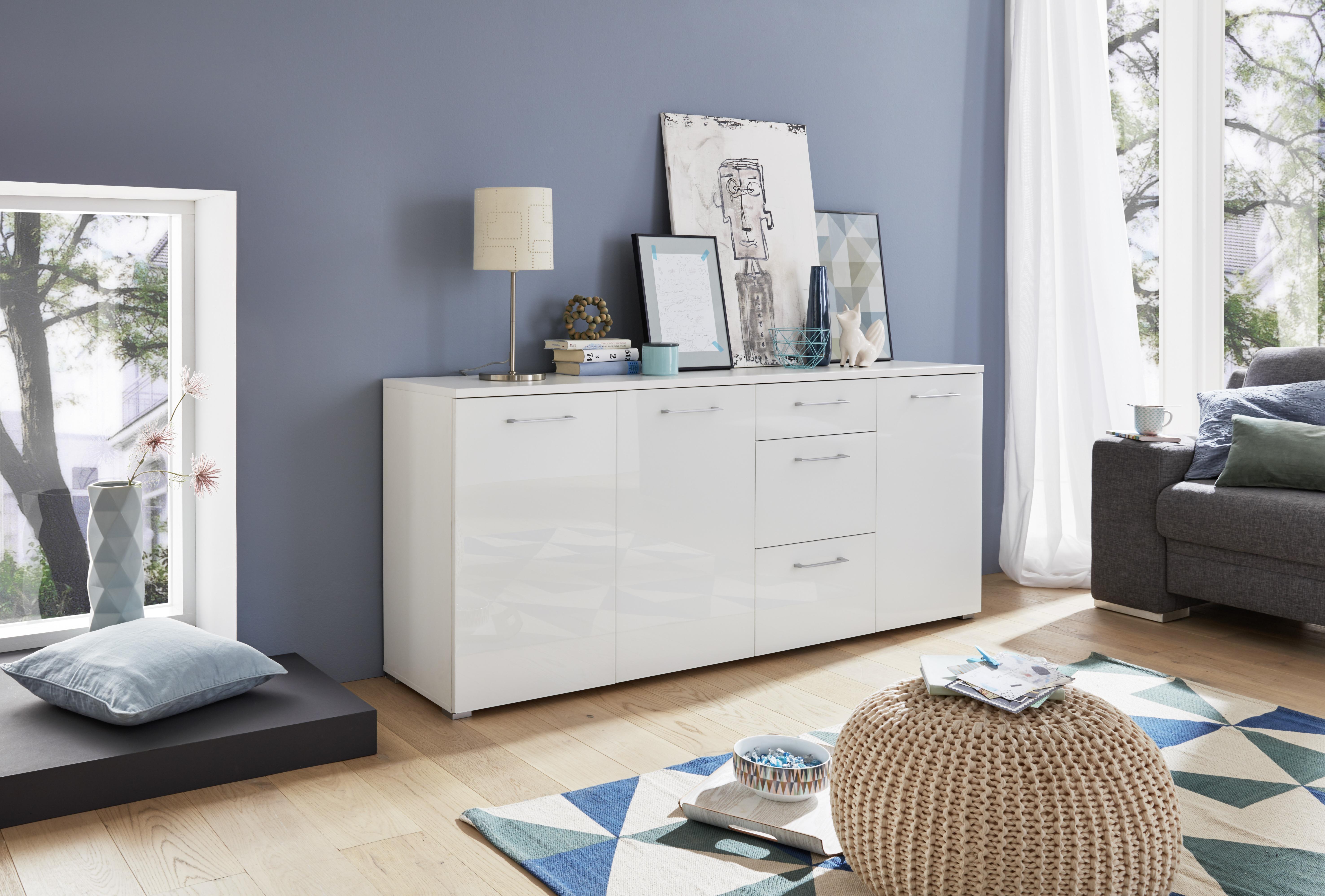 Sideboard mit Glas B: 194 cm Weiß - Schwarz/Weiß, MODERN, Glas/Holzwerkstoff (194/82/40cm) - Germania