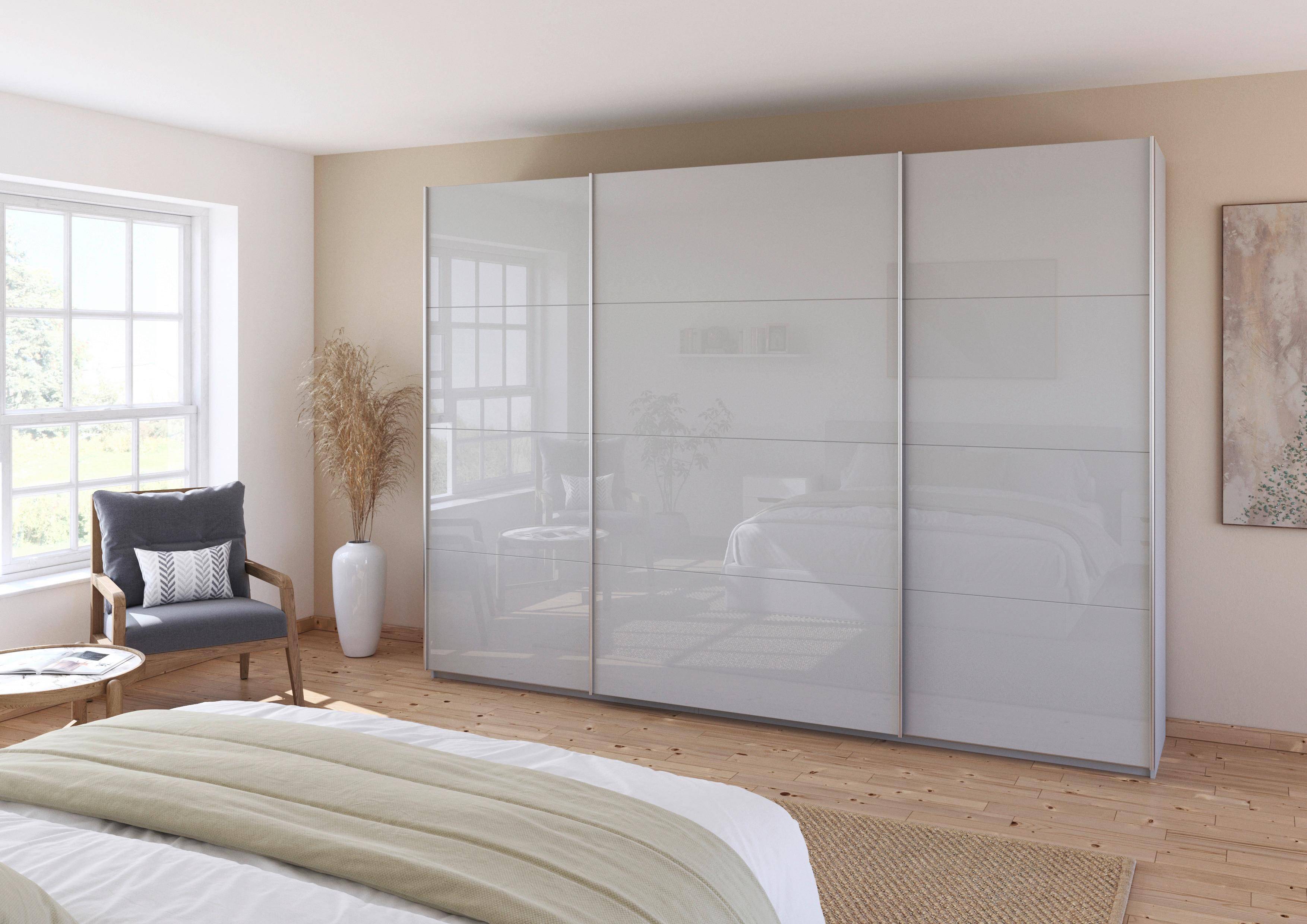Schwebetürenschrank B: 315cm Feldkirch Seidengrau - Grau Hochglanz/Hellgrau, MODERN, Glas/Holzwerkstoff (315/229/62cm)