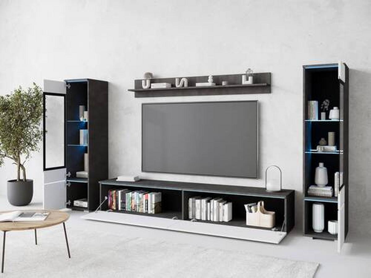 Obývacia stena VERA - sivá/biela s vysokým leskom, Design, kompozitné drevo/plast (240/130/33cm) - Livetastic