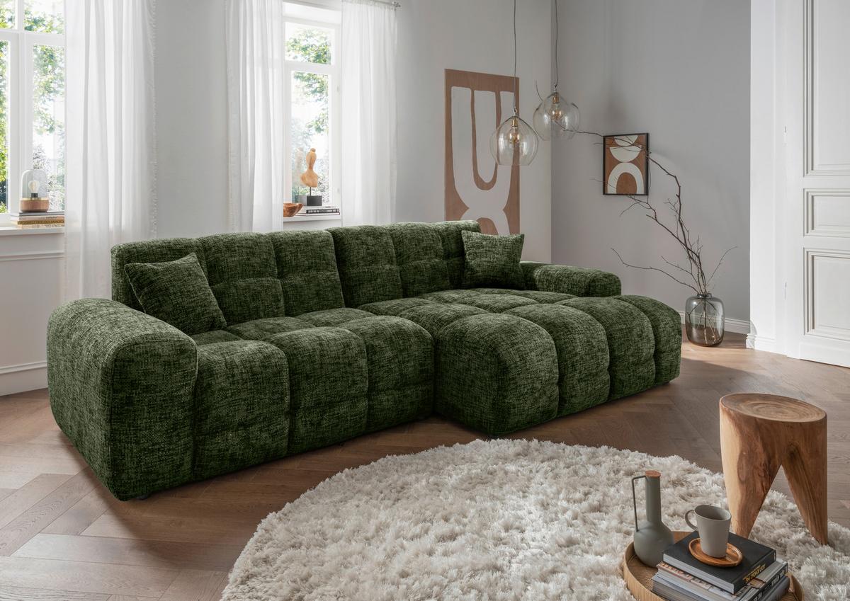 Ecksofa  Bosco Dunkelgrün S: 301x152 cm - Dunkelgrün/Schwarz, MODERN, Textil (301/152cm) - Livetastic