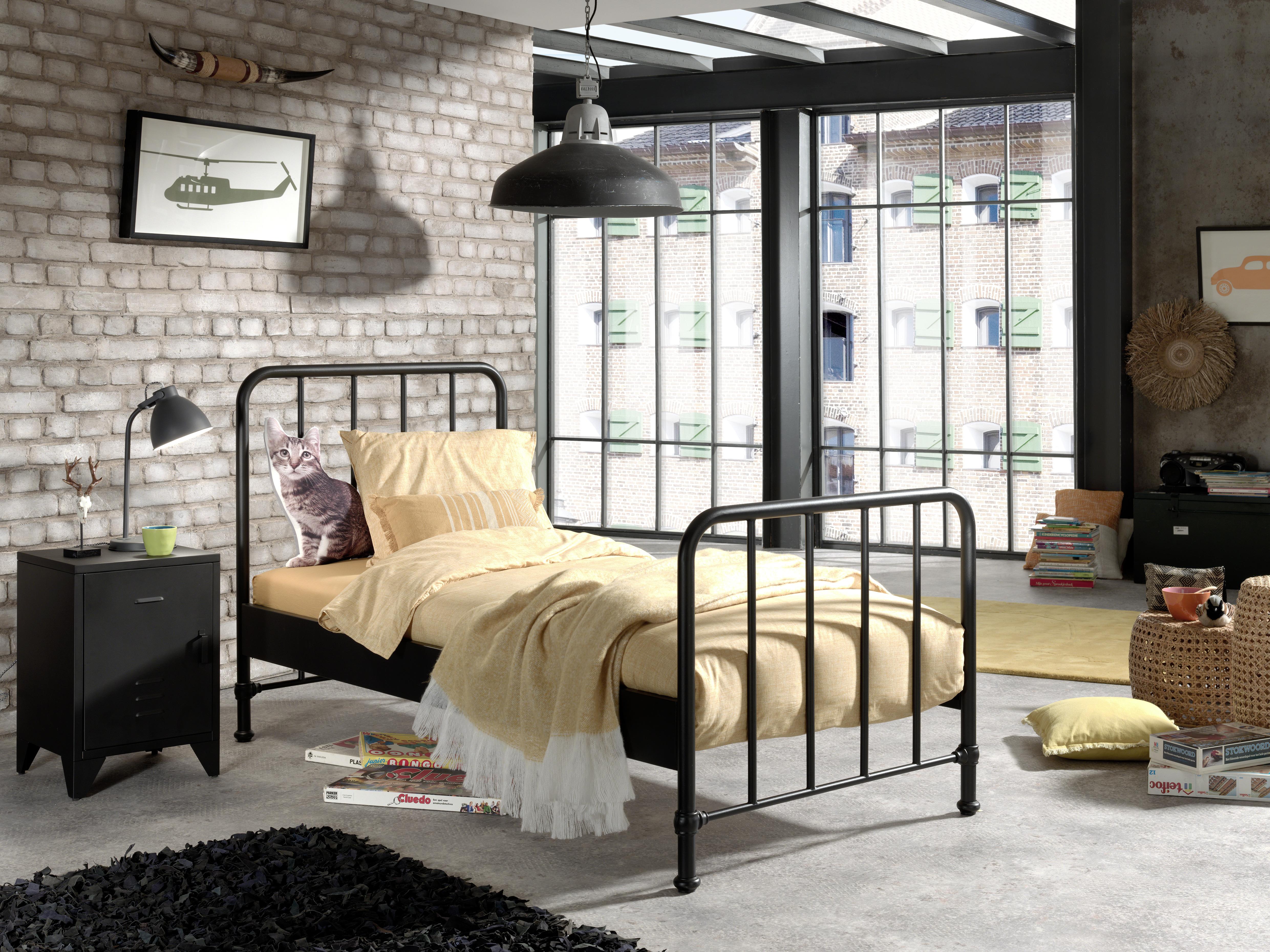 Posteľ Pre Deti A Mládež Bronxx Čierna - čierna, Moderný, kov/drevo (90/200cm) - MID.YOU