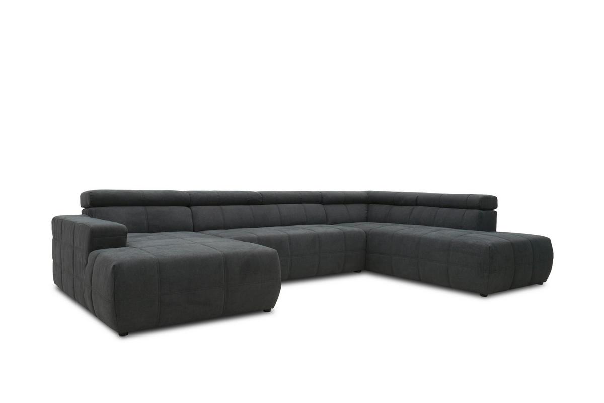 Wohnlandschaft Brandon Kopfteilverstellung Dunkelgrau - Dunkelgrau/Schwarz, Design, Textil (175/359/228cm) - MID.YOU