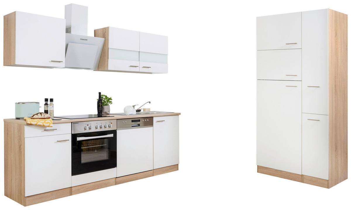 Küchenzeile Economy mit Geräten 310 cm Weiß/Eiche Dekor Modern - Eichefarben/Weiß, Basics, Holzwerkstoff (310cm) - Respekta