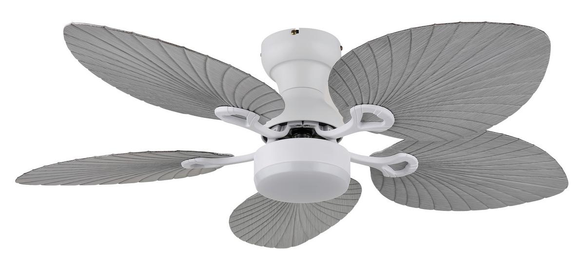 Deckenventilator Elise Opal Weiß D: 107 cm - Opal/Weiß, KONVENTIONELL, Kunststoff/Metall (107/28,5cm) - Globo