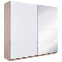 Schwebetürenschrank Mit Spiegel 226cm Unit, Weiß/Eiche - Weiß Hochglanz/Eichefarben, KONVENTIONELL, Holzwerkstoff (226/210/58cm) - Ondega