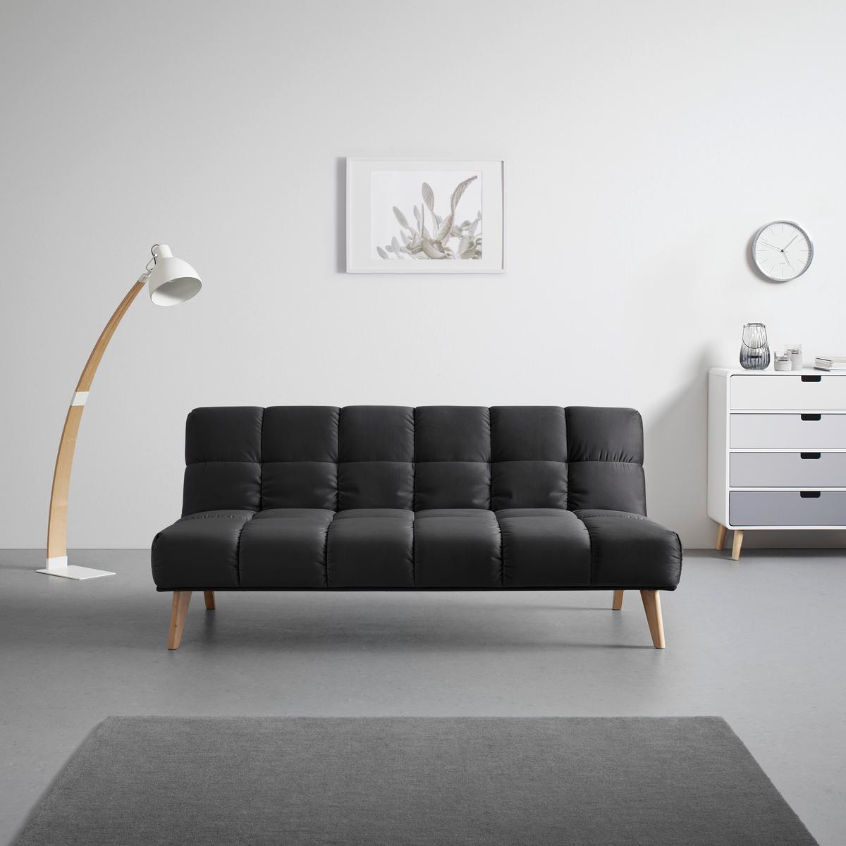 Rozkládací pohovka ALVA, černá - černá/přírodní barvy, Moderní, dřevo/textil (185/80/88cm) - Bessagi Home