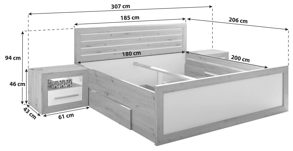 Bettanlage Fernando 180/200cm Eichefarben - Eichefarben/Weiß, KONVENTIONELL (180/200cm) - MID.YOU