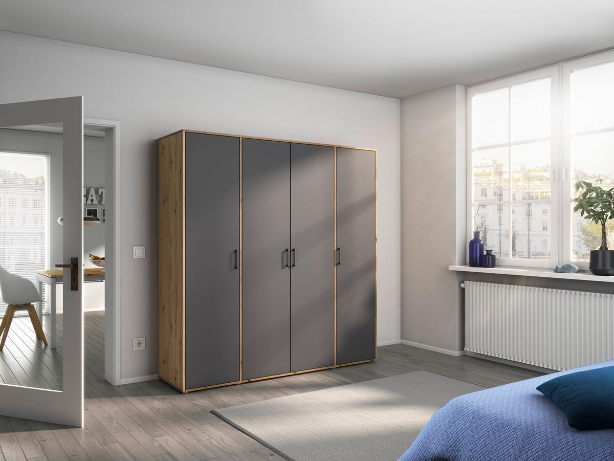 Drehtürenschrank Voyager Eiche Artisan,grau B: 187 Cm - Eiche Artisan/Grau, MODERN, Holzwerkstoff (187/194/53cm) - Rauch Möbel