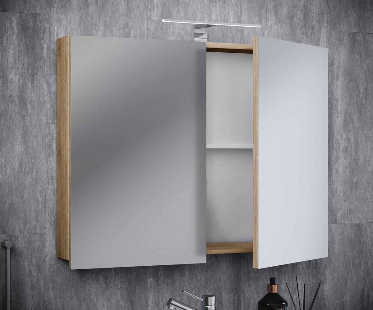 Spiegelschrank Badinos Sonoma Eiche B: 80 Cm - Sonoma Eiche, MODERN, Glas/Holzwerkstoff (80/59,2/12cm) - MID.YOU