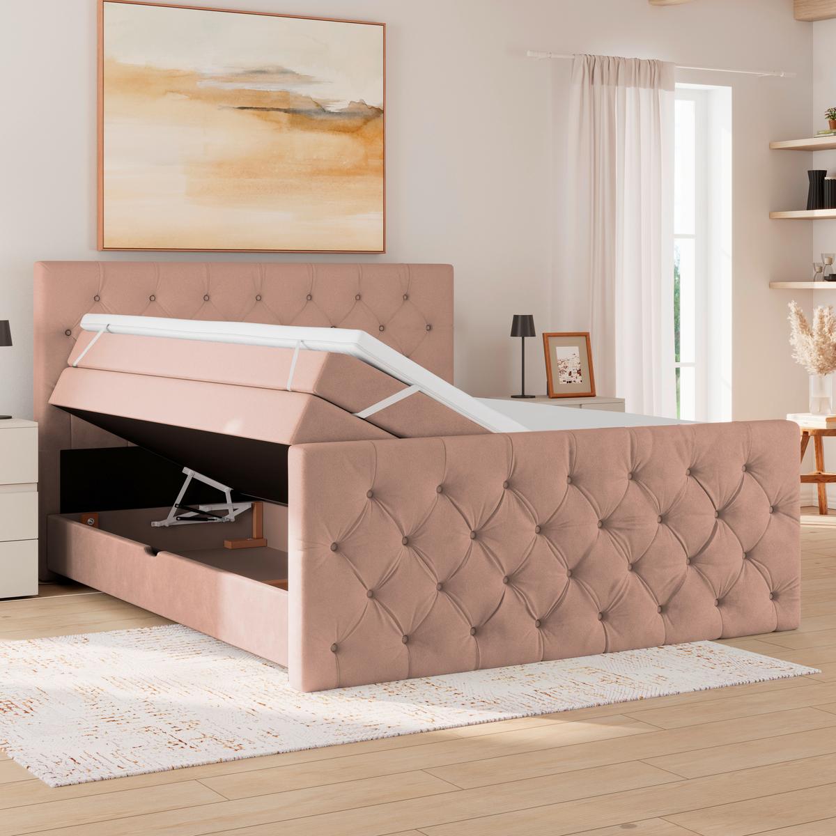 Boxspringbett Elio Altrosa 160x200 cm H3 - Beige/Schwarz, ROMANTIK / LANDHAUS, Textil (160/200cm) - James Wood