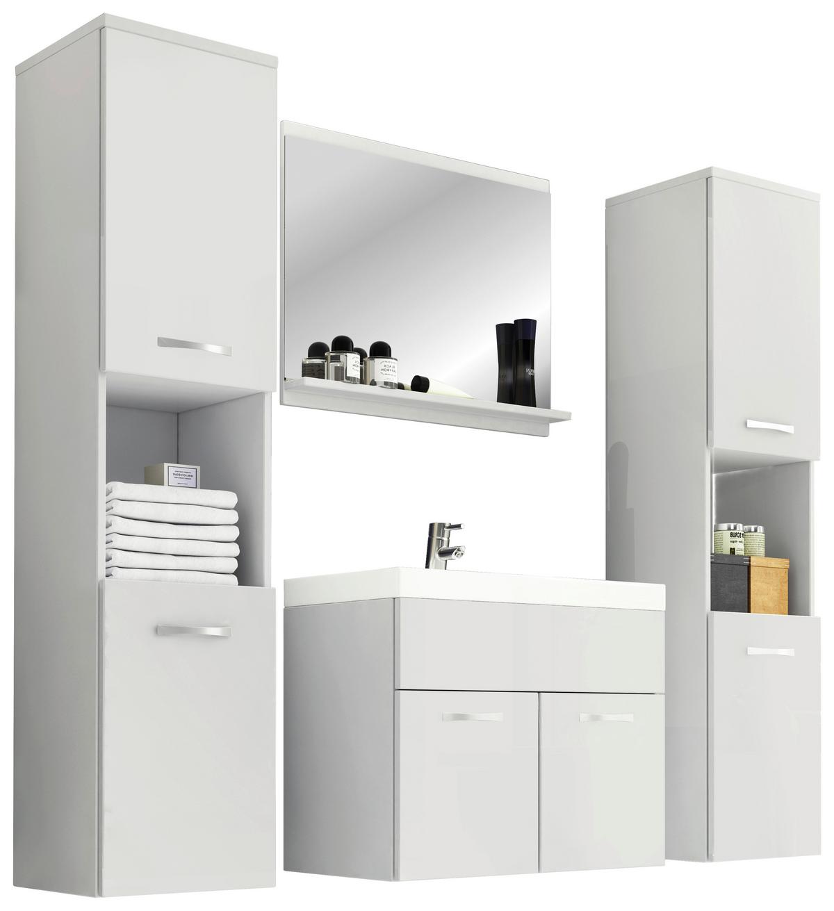 Kúpeľňa 5-dielna, biela - biela/biela s vysokým leskom, Lifestyle, kov/kompozitné drevo (120cm) - P & B