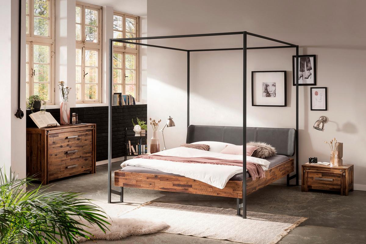 Himmelbett Bovena Braun/anthrazit 140x200 Cm - Anthrazit/Braun, Design, Holz/Textil (140/200cm) - Hasena