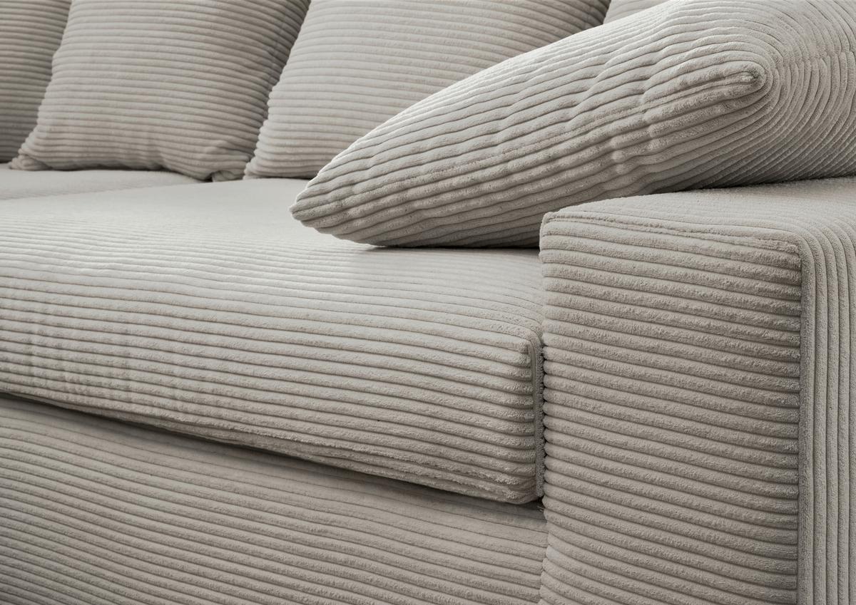 Viersitzer-sofa Avellino Silberfarben Cord - Silberfarben/Schwarz, MODERN, Textil (308/80/140cm) - Livetastic