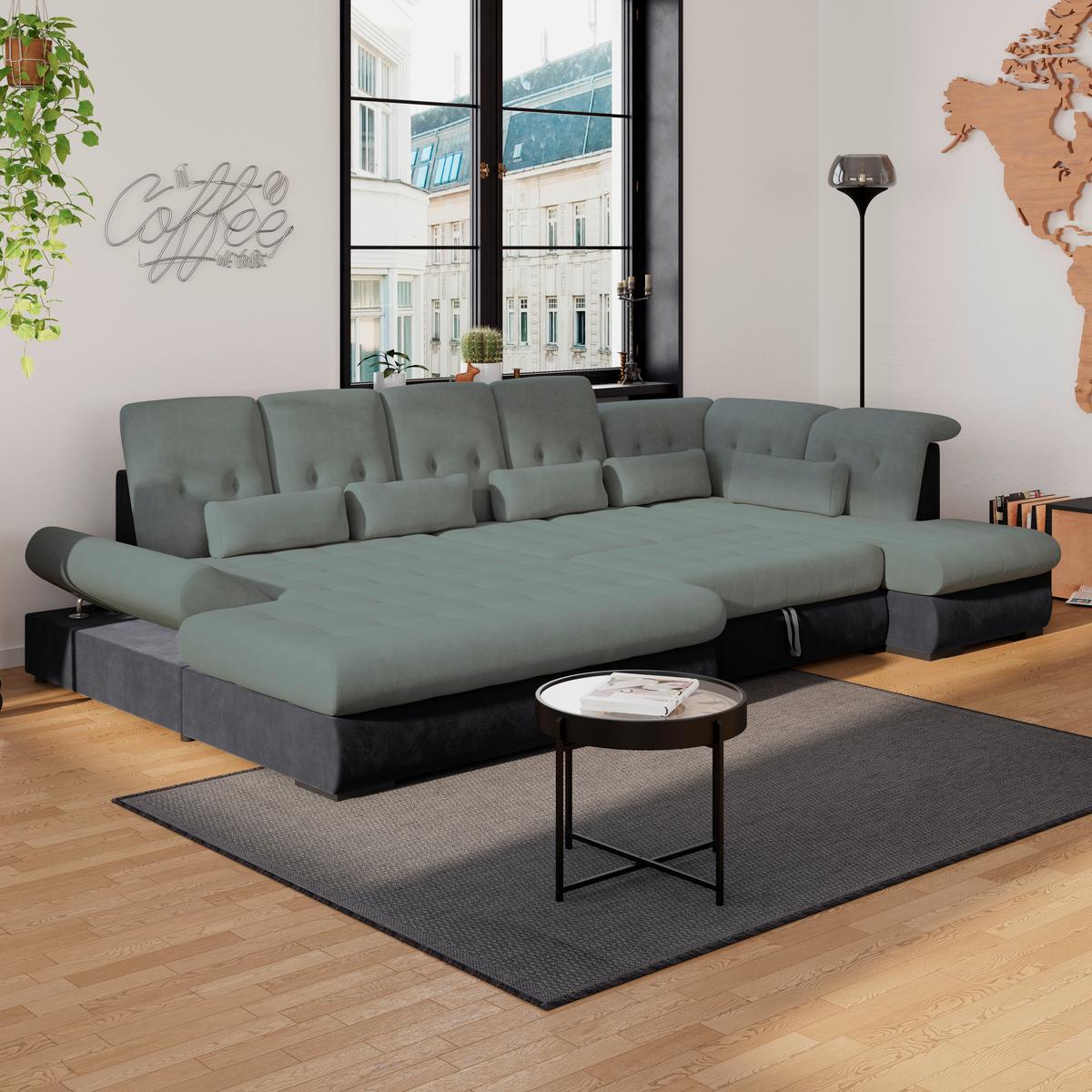 Wohnlandschaft Madera Blaugrün S: 358x212 cm - Blau/Anthrazit, KONVENTIONELL, Kunststoff/Textil (190/358/212cm)