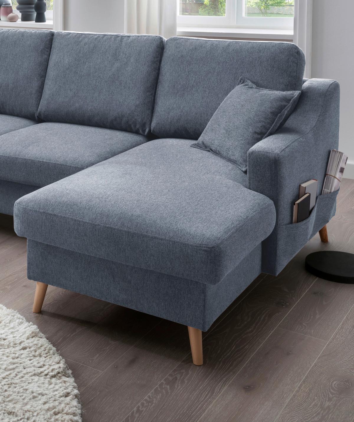 Wohnlandschaft Valentina Mit Schlaffunktion Blau - Blau/Naturfarben, KONVENTIONELL, Textil (200/301/150cm) - P & B