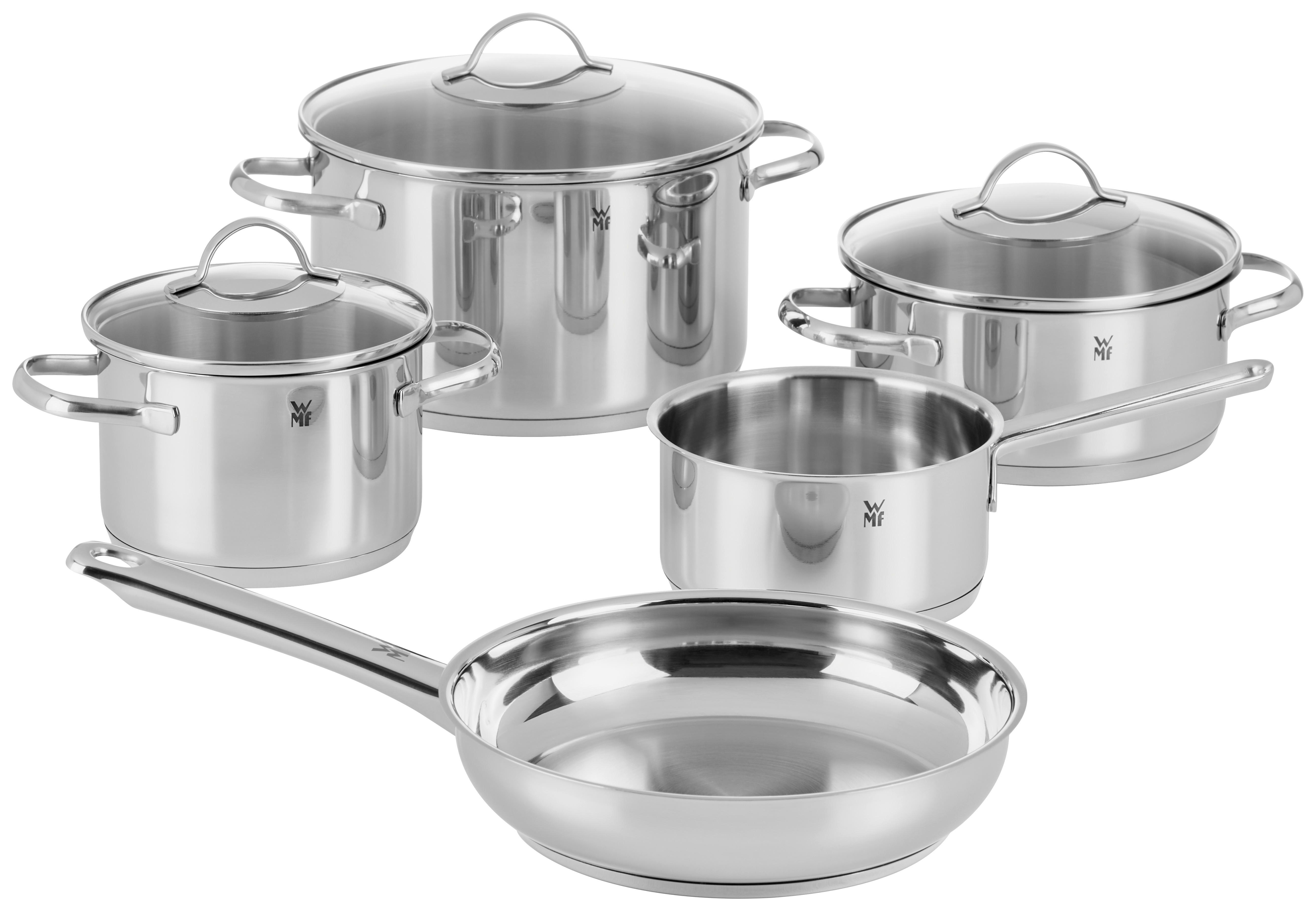 Kochtopfset Provence Plus cmmf 8--Teilig. Edelstahl, inkl. Pfanne - Edelstahlfarben, Basics, Glas/Metall (16/24/16cm) - WMF