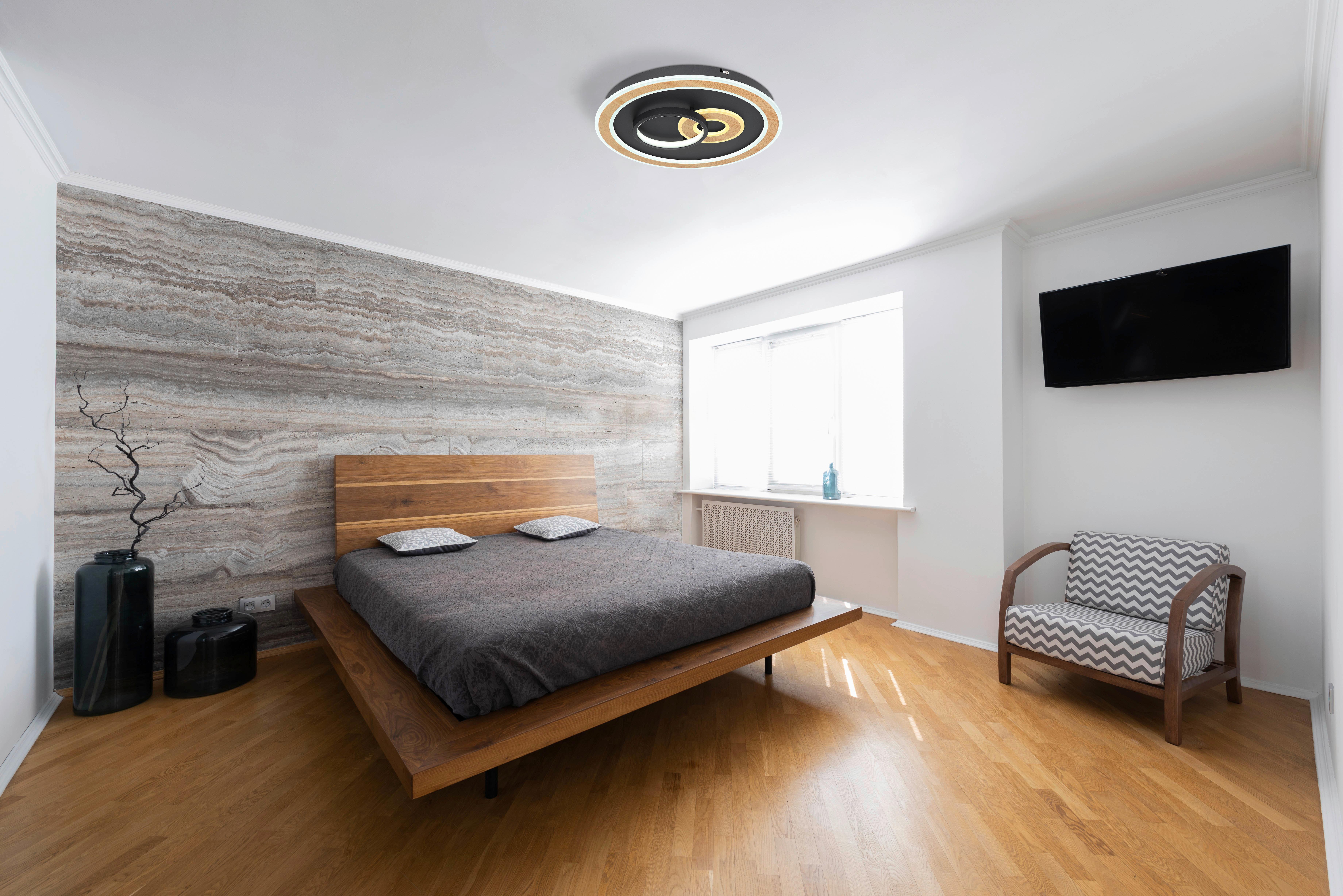 LED-Deckenleuchte Ø 50 cm Mit Smartphone-Steuerung - Opal/Schwarz, Design, Kunststoff/Metall (50/7cm) - Globo