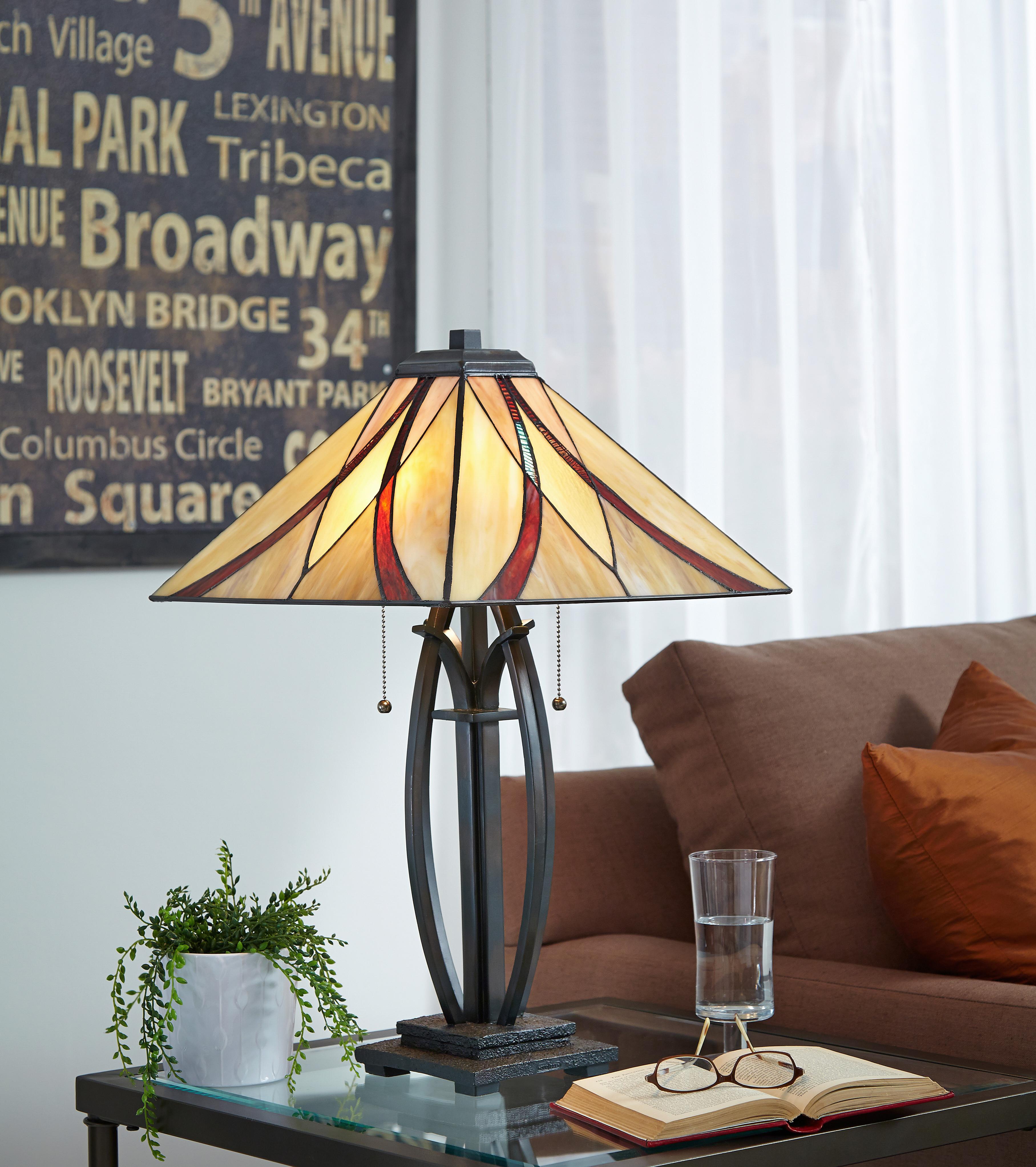 Tischlampe Asheville Bronzenfarbe - Bronzefarben, KONVENTIONELL, Glas/Metall (40.6cm) - Elstead Lighting