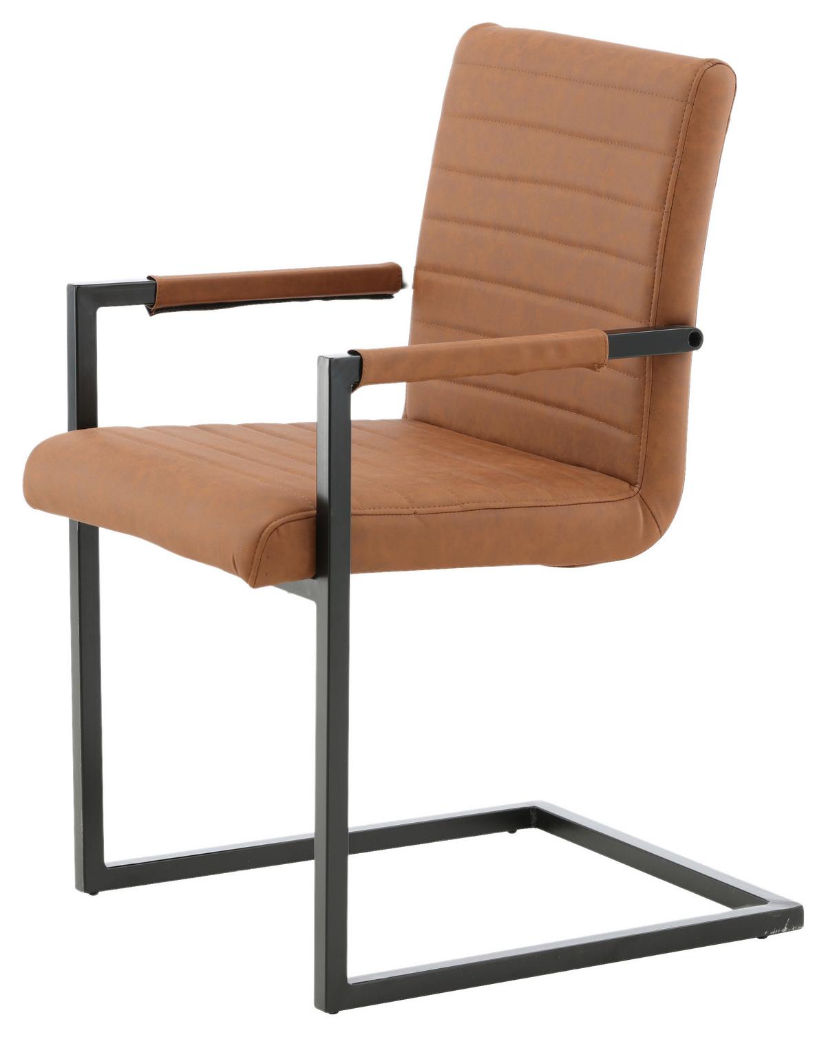 Armlehnstuhl Art Braun/ Schwarz Gepolstert 2er-Set - Schwarz/Braun, Design, Textil/Metall (54/88/63cm) - Livetastic