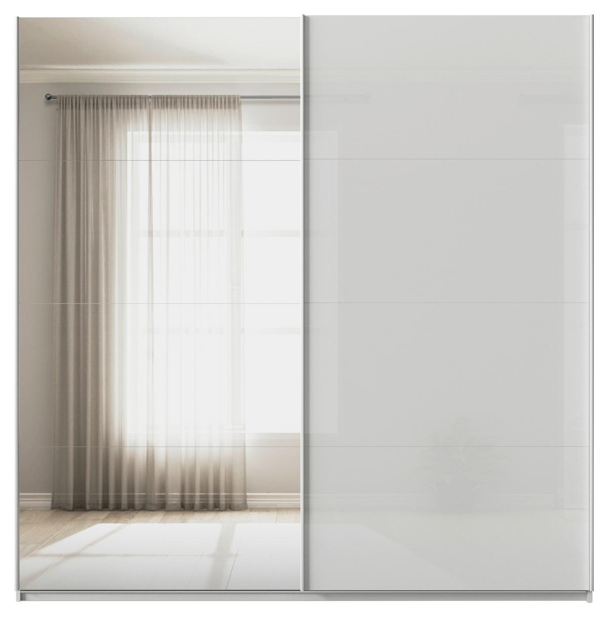 Tolóajtós Szekrény Feldkirch 225/229cm - ezüst/magasfényű szürke, Modern, faalapú anyag/Üveg (225/229/62cm)
