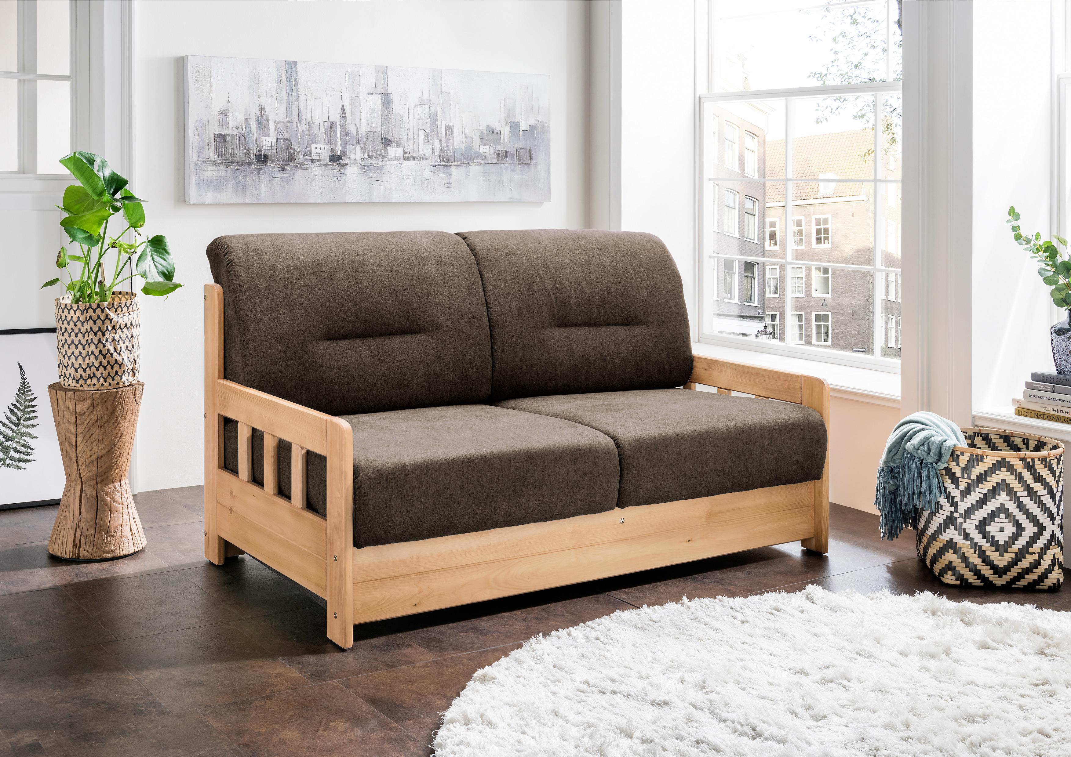 2-Sitzer-Sofa mit Schlaffunkt. Camino Holzkorpus Braun - Dunkelbraun/Honig, LIFESTYLE, Holz/Textil (154/88/90cm) - Livetastic
