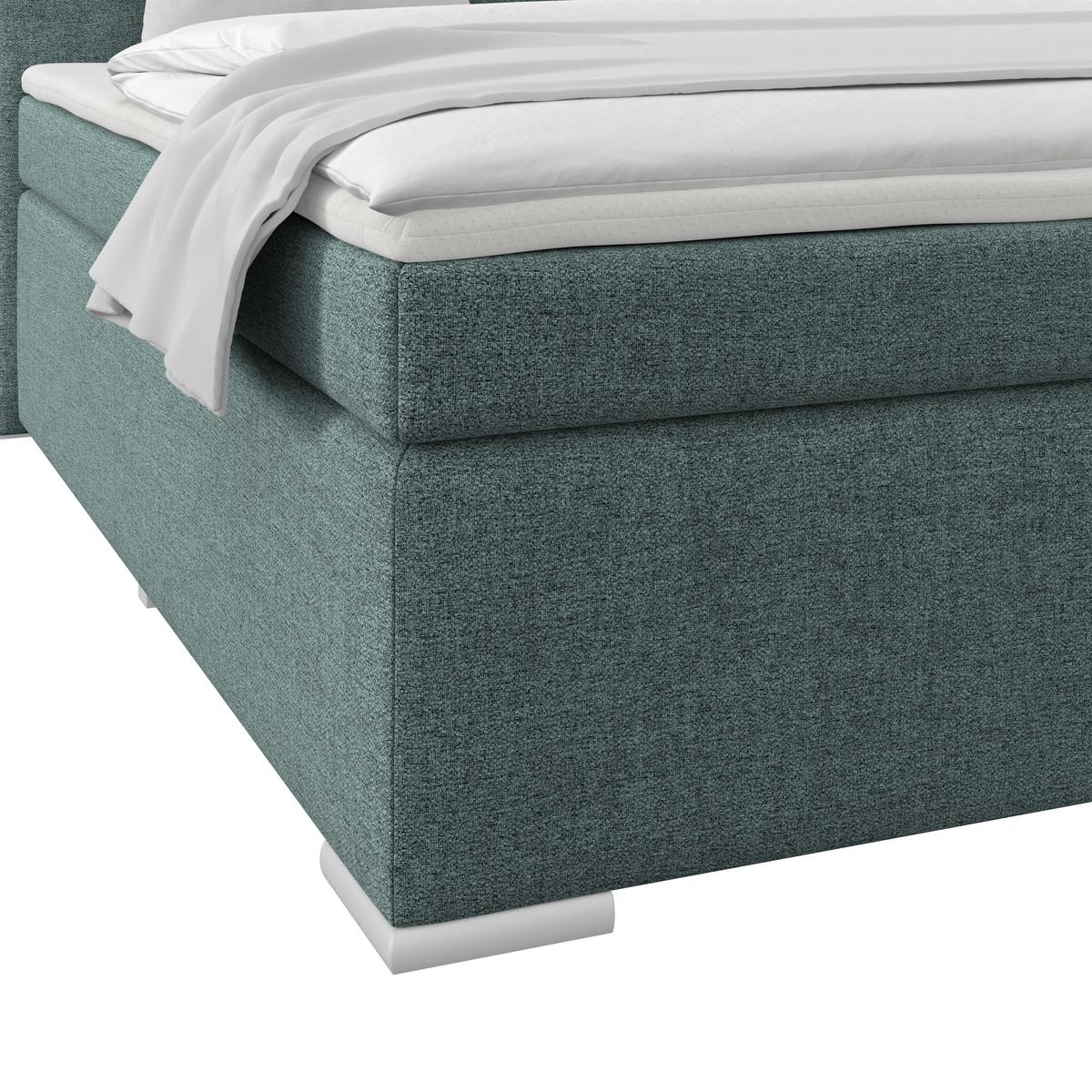 Boxspringbett Mira Webstoff Blau, Lf: 180x200cm - Blau/Silberfarben, KONVENTIONELL, Holz/Textil (180/200cm)