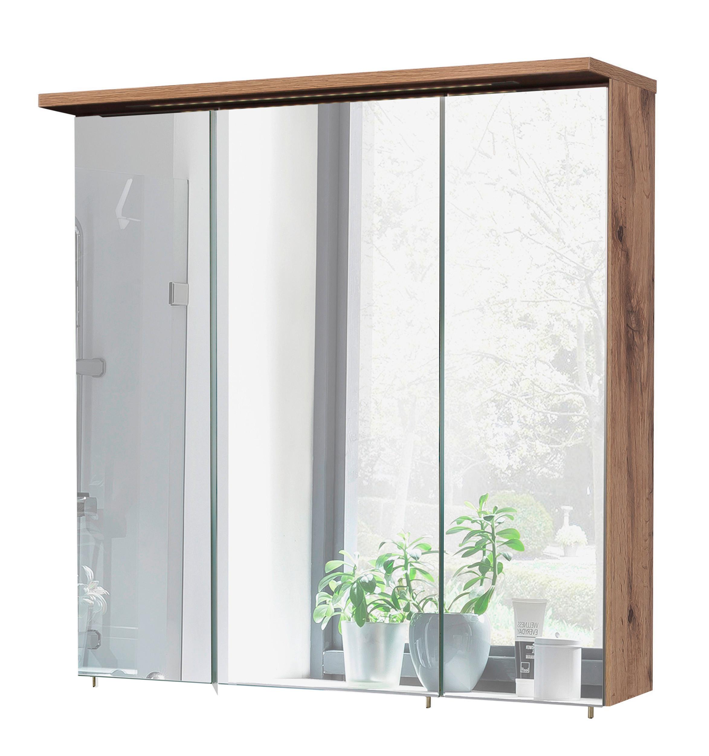 Spiegelschrank Milan 3-Türig mit Led Eiche Dekor - Eichefarben, Basics, Glas/Holzwerkstoff (70,5/72,3/15,75-23,7cm) - MID.YOU
