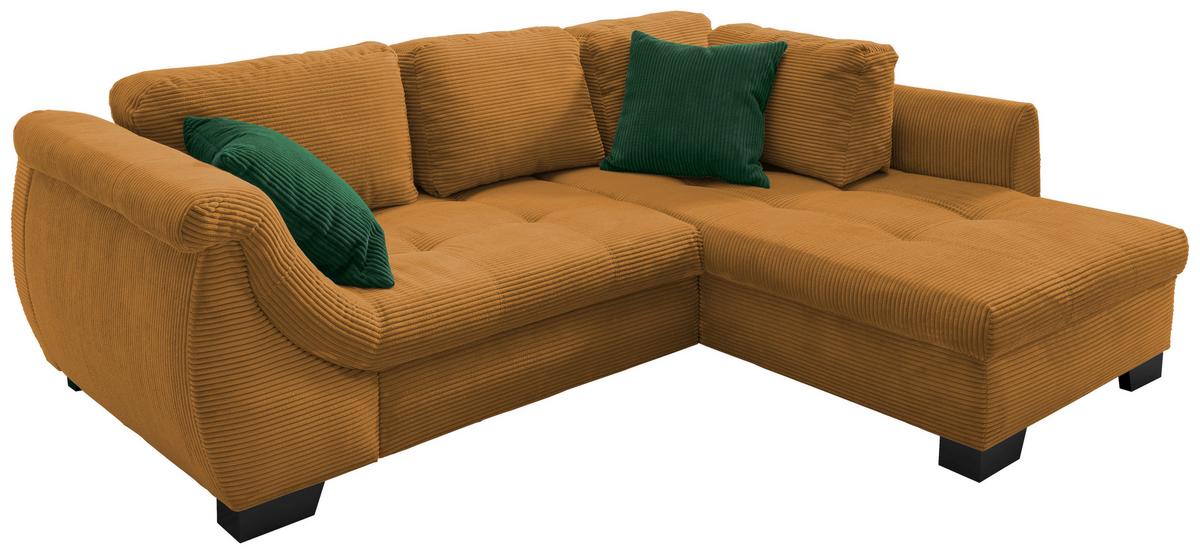 Ecksofa mit Schlaffunktion Flora Goldfarben Cord - Goldfarben/Schwarz, Design, Textil (250/190cm) - MID.YOU