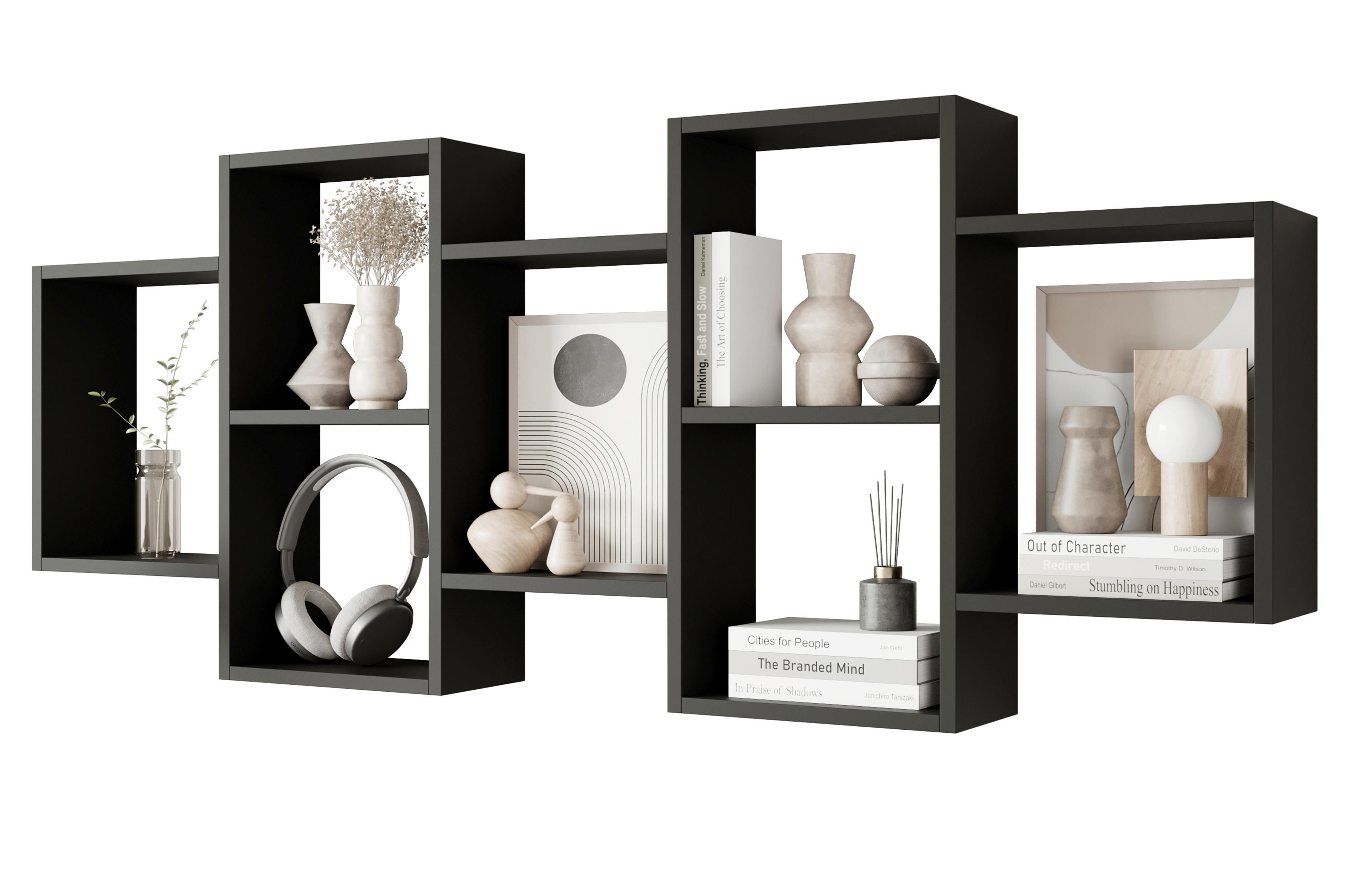 Wandregal Trio Schwarz B: 160,8cm - Schwarz, Basics, Holzwerkstoff (160,8/65/18cm)