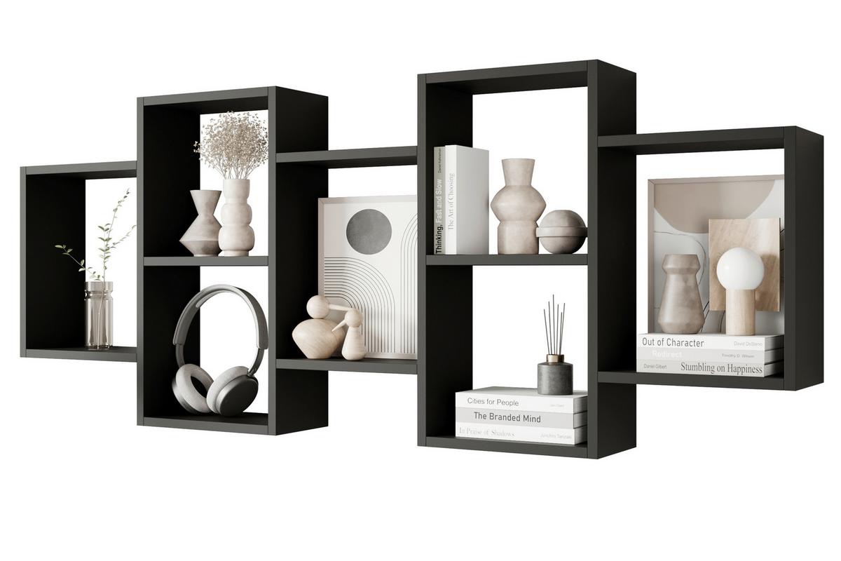 Wandregal Trio Schwarz B: 160,8cm - Schwarz, Basics, Holzwerkstoff (160,8/65/18cm)