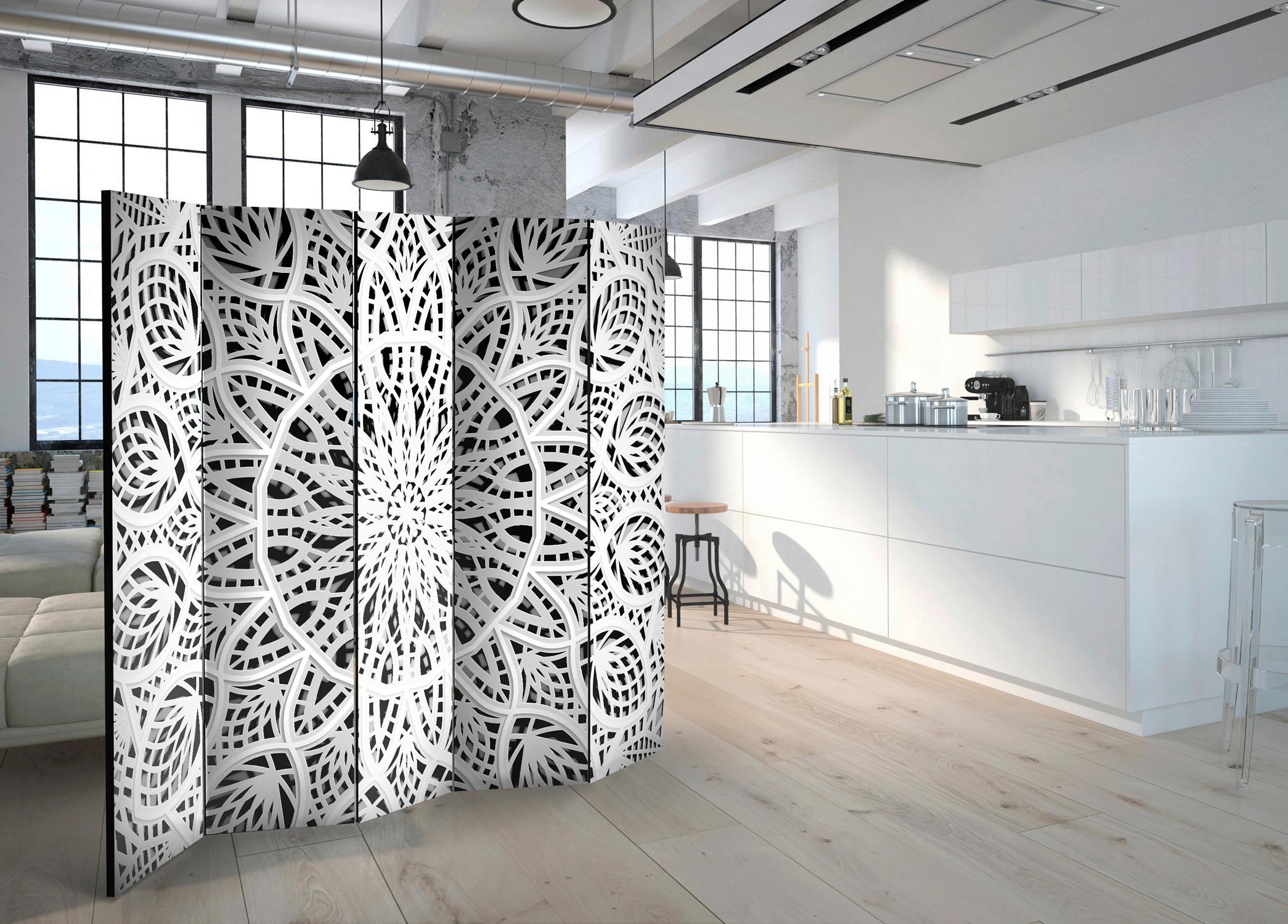Paravent Schwarz Weiß B: 225 cm - Schwarz/Weiß, Basics, Holz/Textil (225/172/3cm) - artgeist