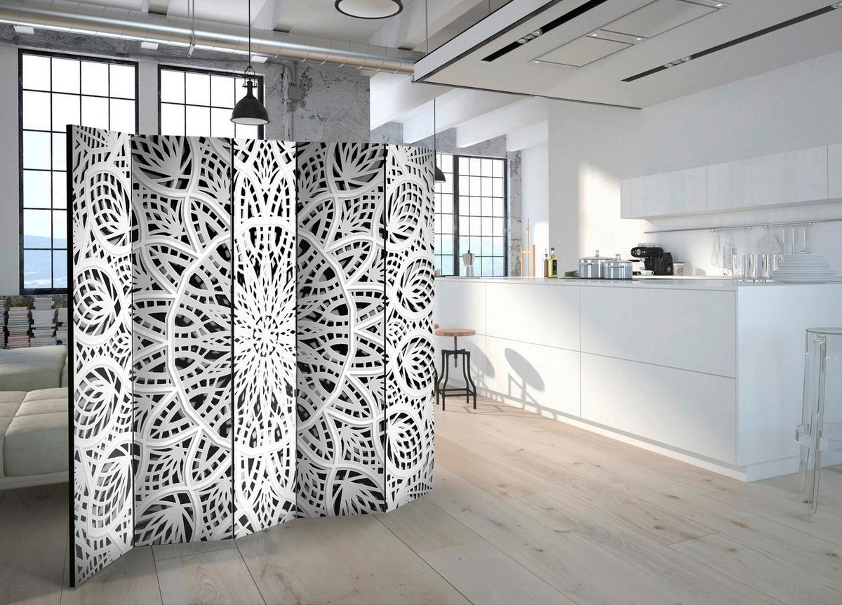 Paravent Schwarz Weiß B: 225 cm - Schwarz/Weiß, Basics, Holz/Textil (225/172/3cm) - artgeist