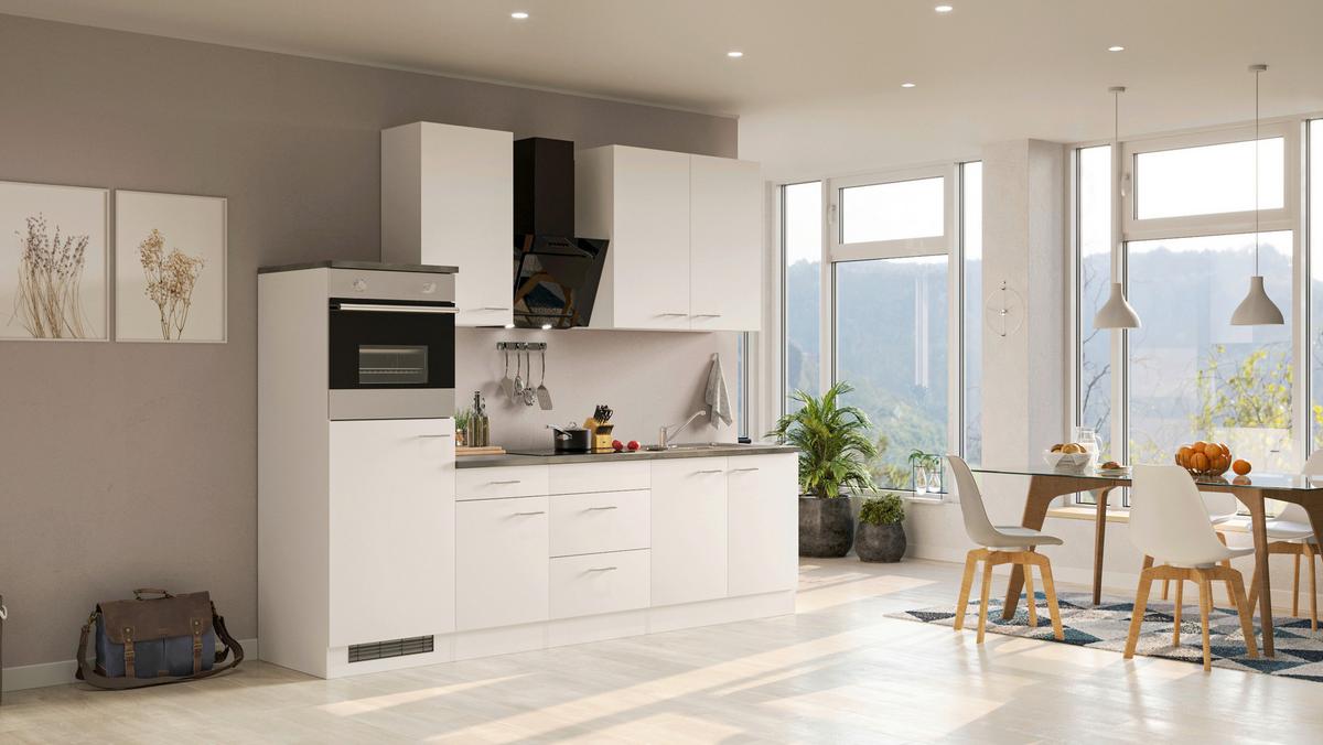 Küchenzeile Lucca M. Geräten 270 Cm Weiß Dekor Modern - Graubraun/Weiß, KONVENTIONELL, Holzwerkstoff (270cm) - FlexWell