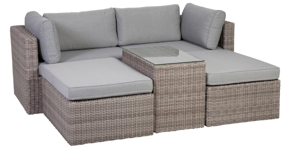 Loungegarnitur 5-tlg Palma Aus Kunststoff Mit Kissen - Grau, Basics, Glas/Textil (93/65/71cm) - Gardenson