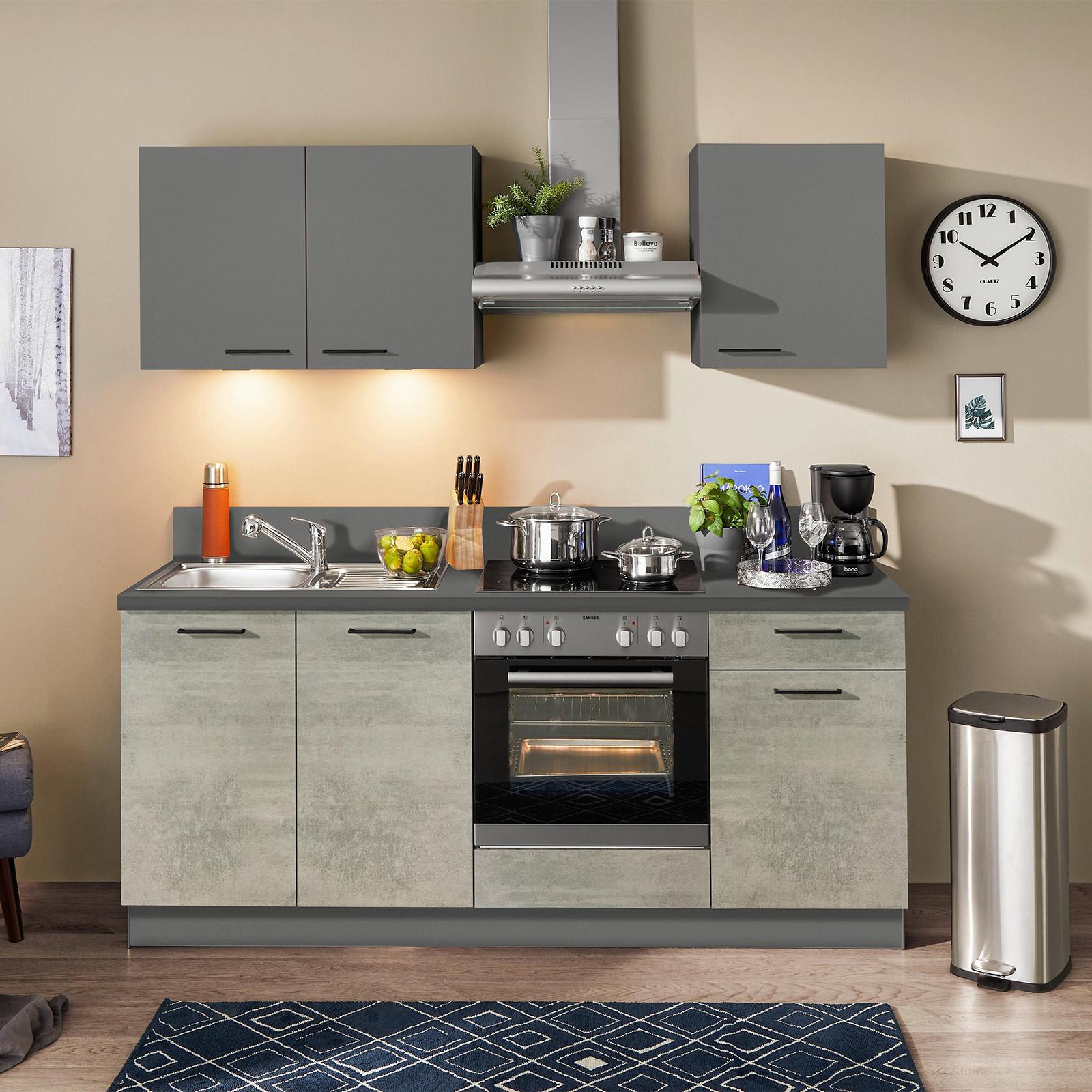 Küchenzeile Base/Win mit Geräte 205 cm Beton Hell/Anthrazit - Design, Holzwerkstoff (205cm) - Express