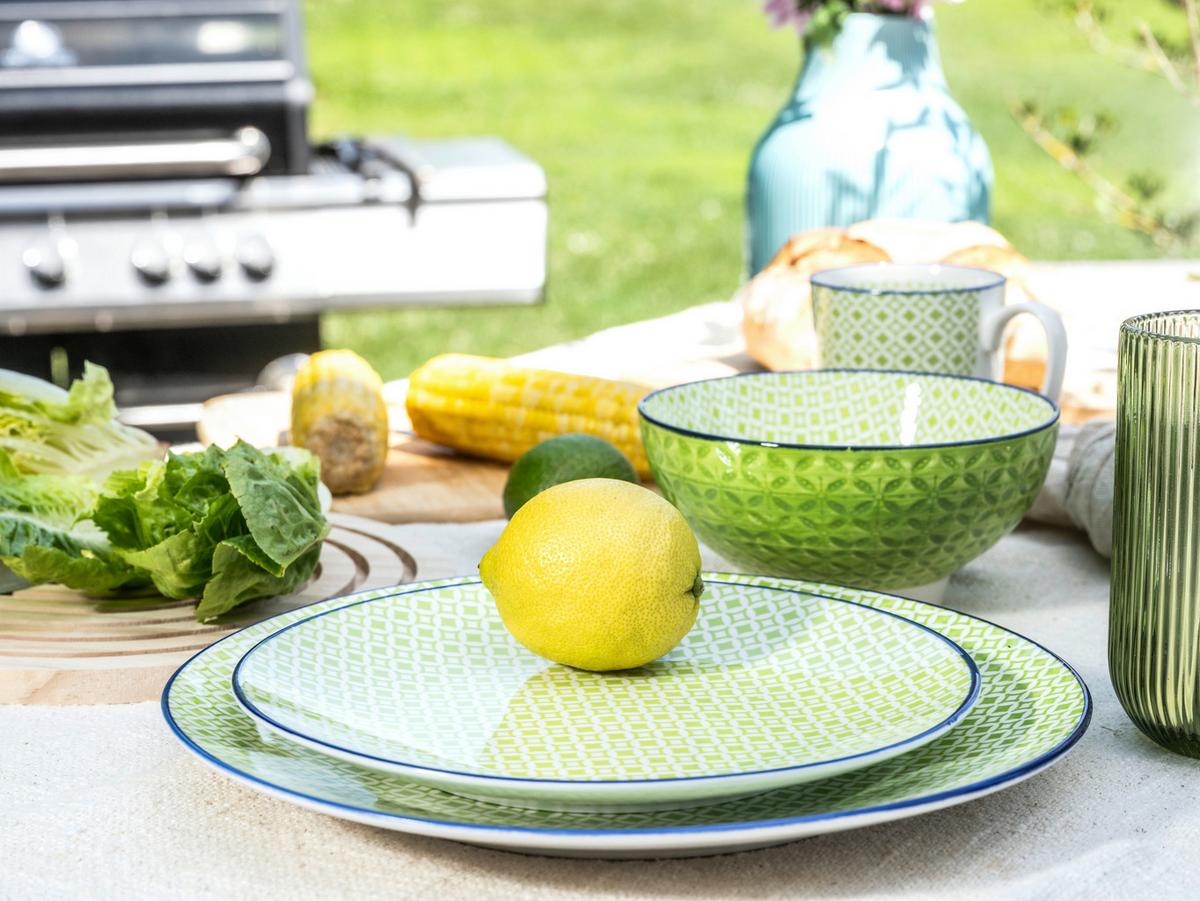 Kombiservice, 16-Teilig für 4 Personen, Steinzeug - Weiß/Hellgrün, Basics, Keramik - Creatable