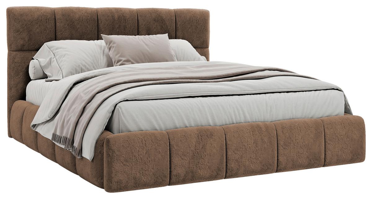 Polsterbett Cherry Mikrofaser Velours, Braun, Lf: 180x200 Cm - Schwarz/Braun, MODERN, Holz/Holzwerkstoff (180/200cm) - MID.YOU