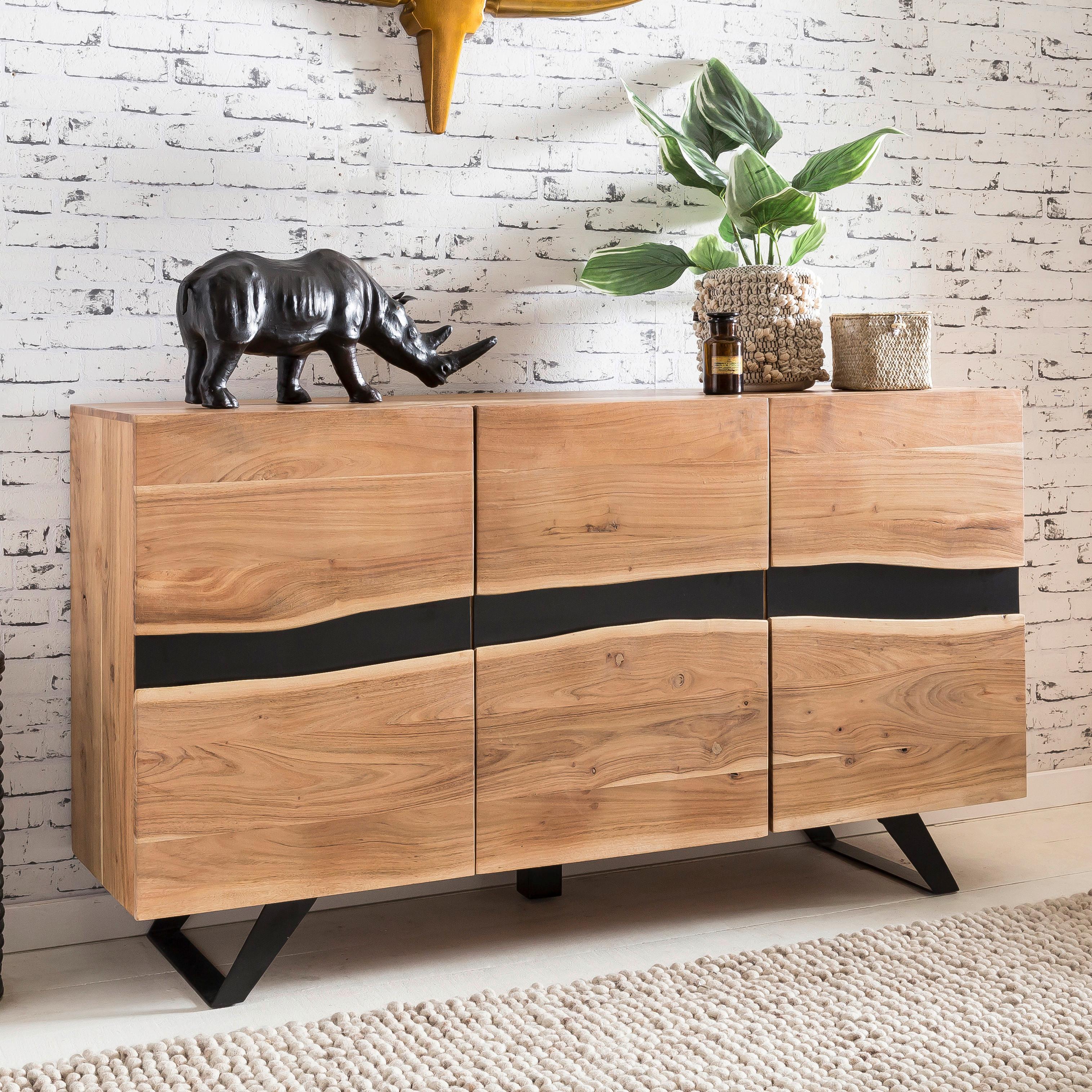 Sideboard Akazie Sheeshamfarben B: 148 cm - Schwarz/Akaziefarben, Design, Holz (148/85/43cm) - MID.YOU