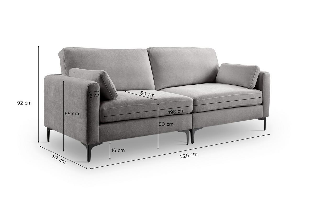 3,5-Sitzer Venti Hellgrau B: 225cm - Hellgrau/Schwarz, Basics, Holz/Textil (225/92/97cm) - MID.YOU