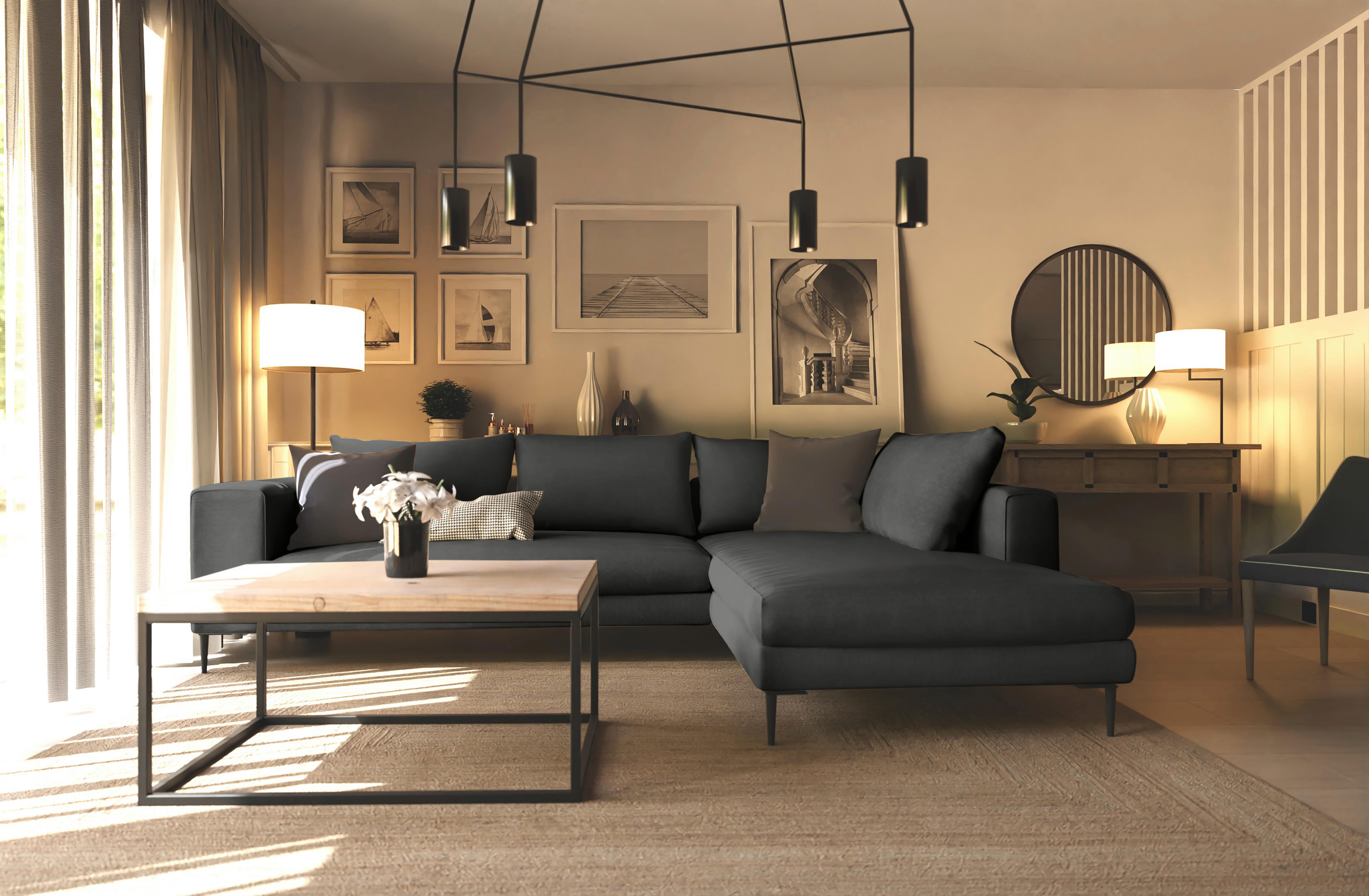 Ecksofa Aurora II - Schwarz/Graphitfarben, MODERN, Textil (295/210cm) - Trendmanufaktur