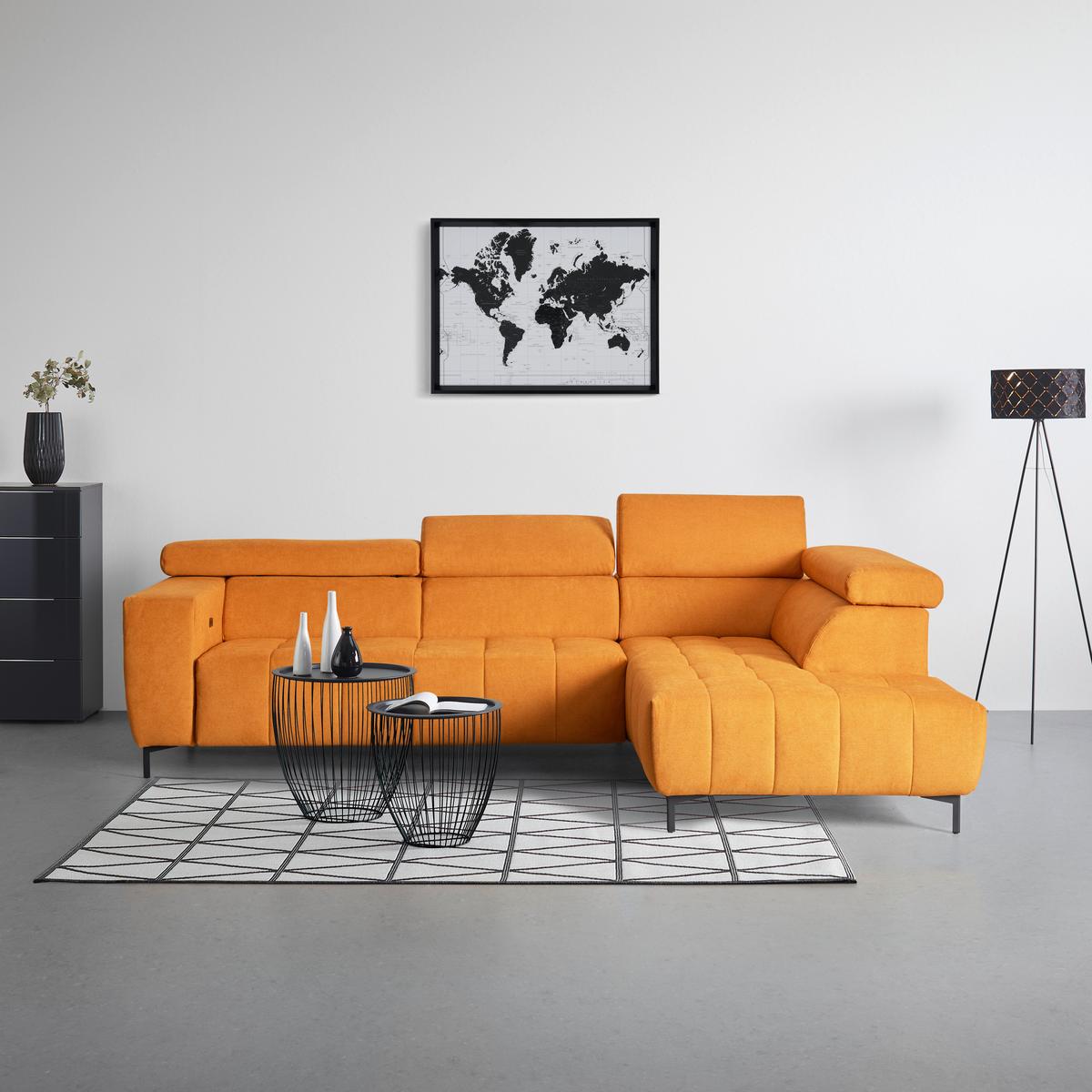 Rohová sedačka TARRAGONA, pravá, žlutá, bez výsuvu - černá/žlutá, Moderní, textil (295/201cm) - Premium Living
