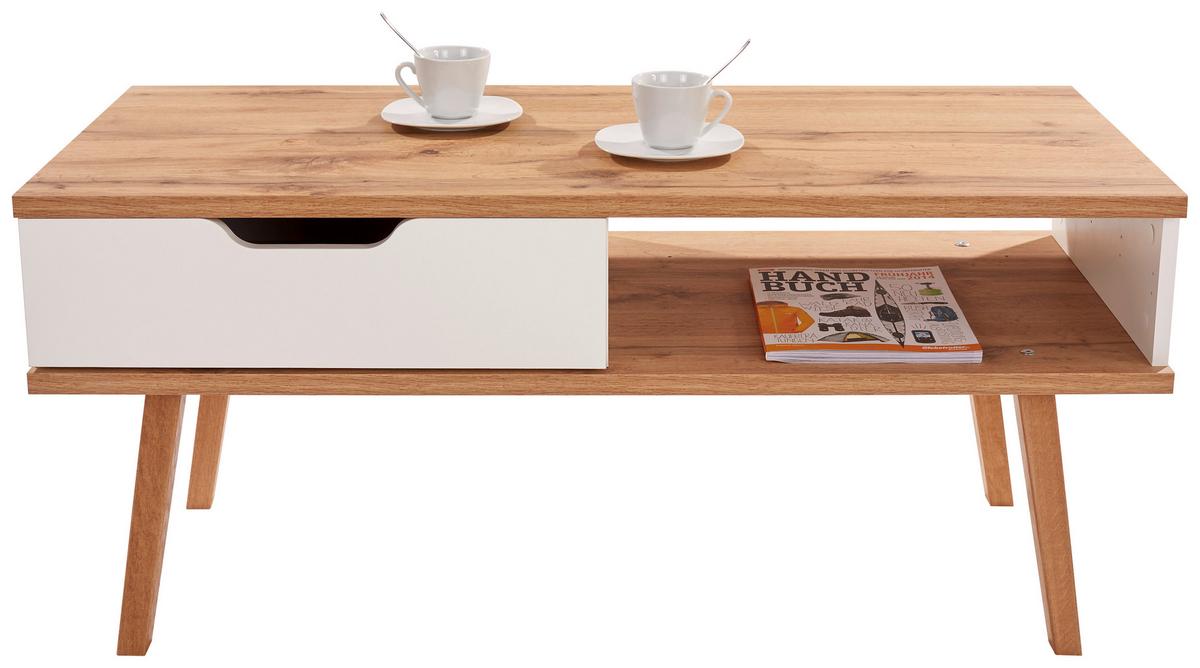 Couchtisch Holz mit Stauraum Turin 6, Weiß/ Eiche Dekor - Eichefarben/Weiß, MODERN, Holz/Holzwerkstoff (110/50/50cm)