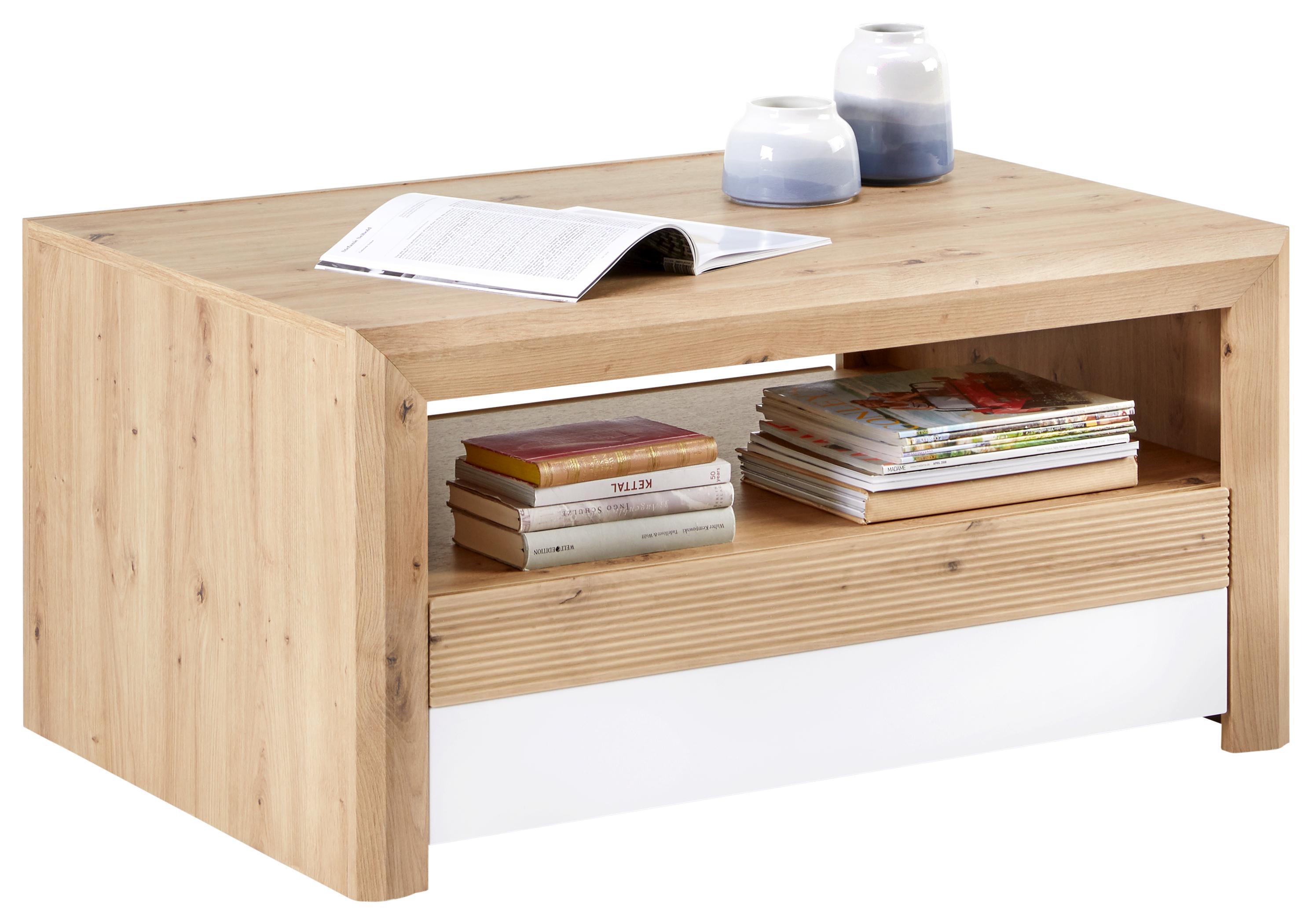 Couchtisch mit 2 Schubladen Kashmir New Wotan Eiche Dekor - Eichefarben/Weiß, MODERN, Holzwerkstoff (100/50/69cm) - James Wood