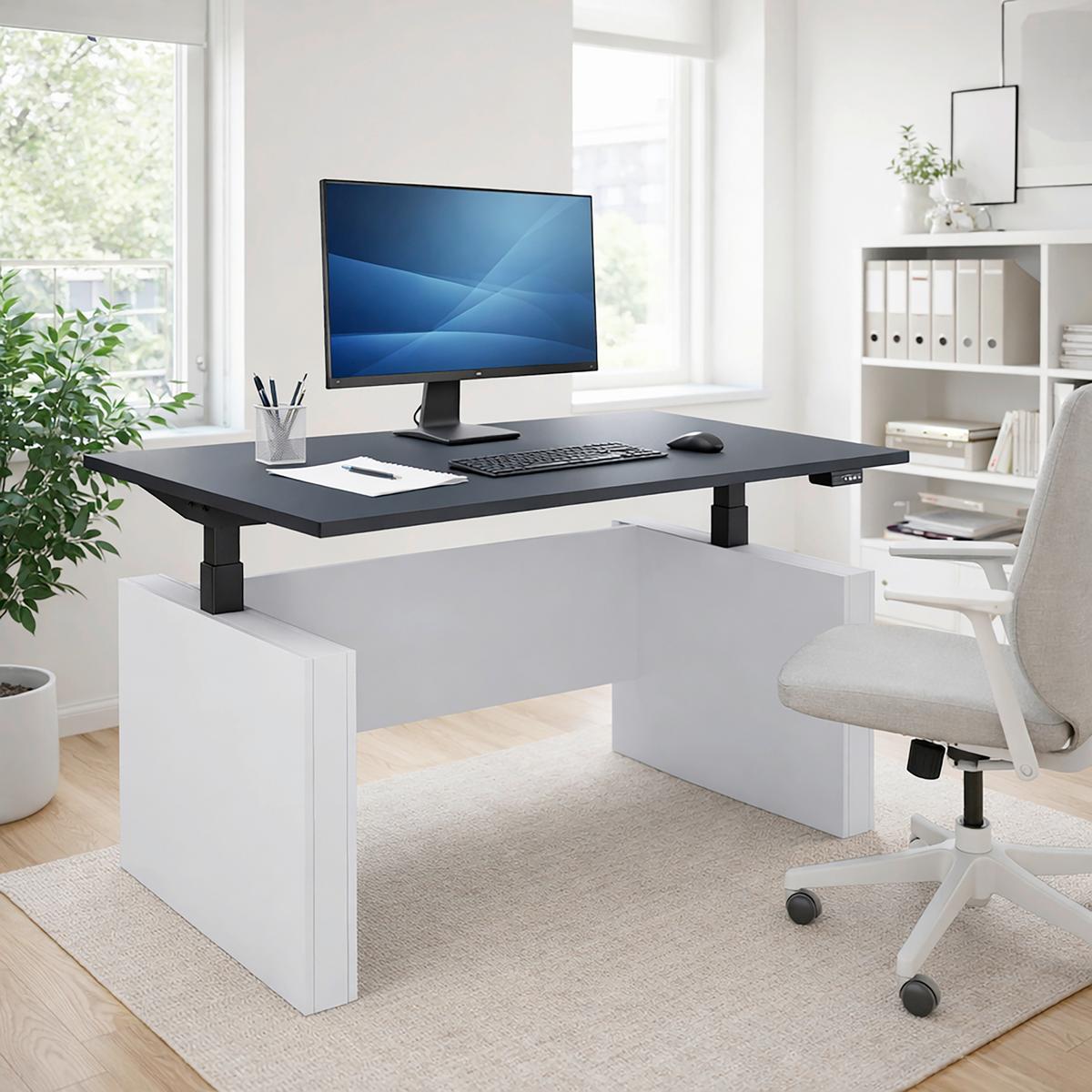 Schreibtisch E-Salia Weiß/ Schwarz/Anthrazit L: 138cm - Anthrazit/Schwarz, KONVENTIONELL, Holzwerkstoff/Metall (138/80/73-122cm) - MID.YOU